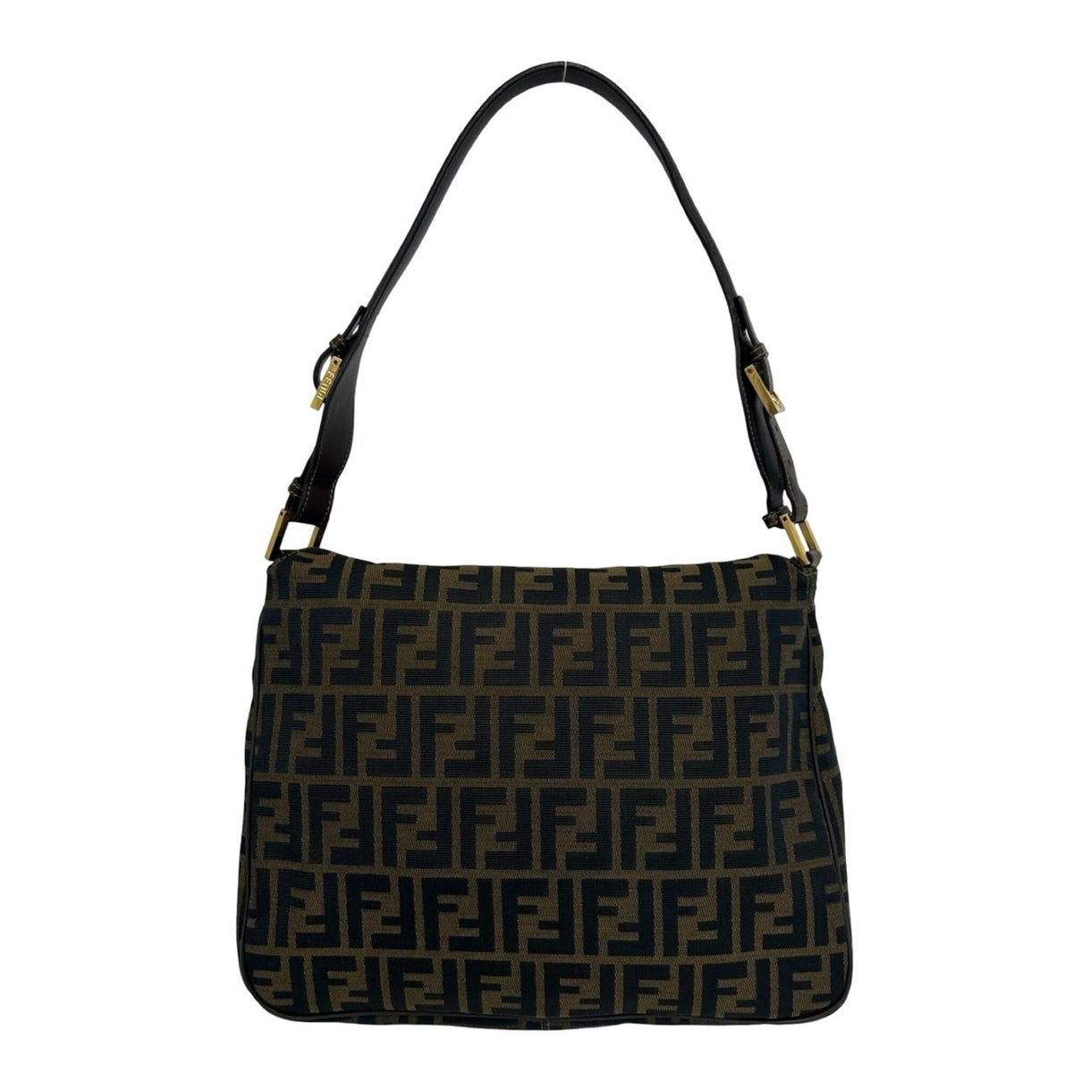 Fendi Black Brown Canvas Leather Shoulder Bag Tote Bag (Pre-Owned)