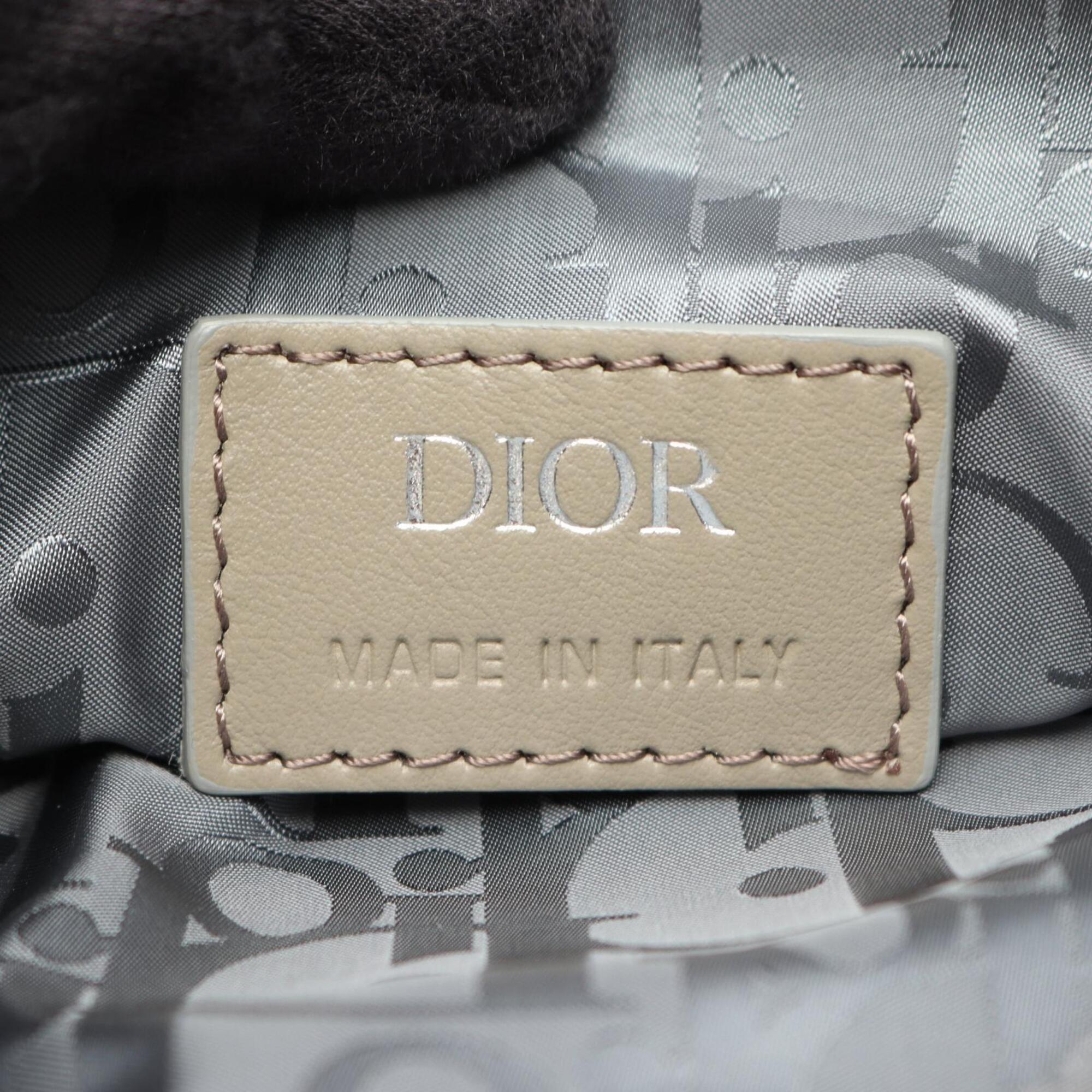 Christian Dior Beige Blue Nylon Leather Rubber Fanny Pack Handbag Saddle Bag (Pre-Owned)