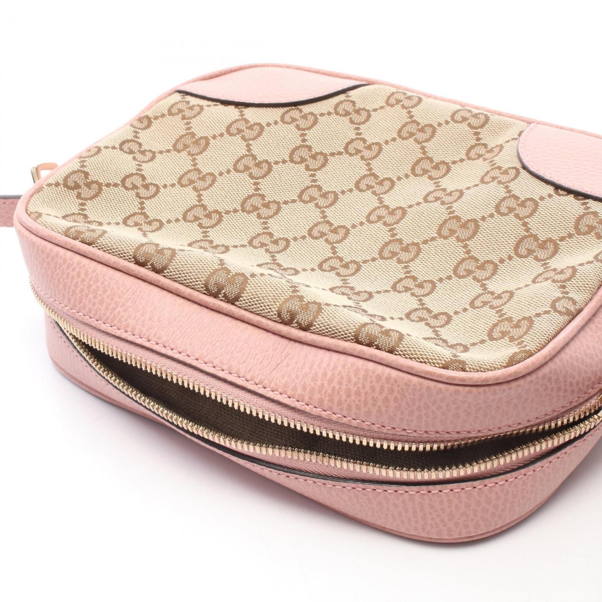 Gucci Beige Brown Pink Canvas Leather Handbag Shoulder Bag (Pre-Owned)