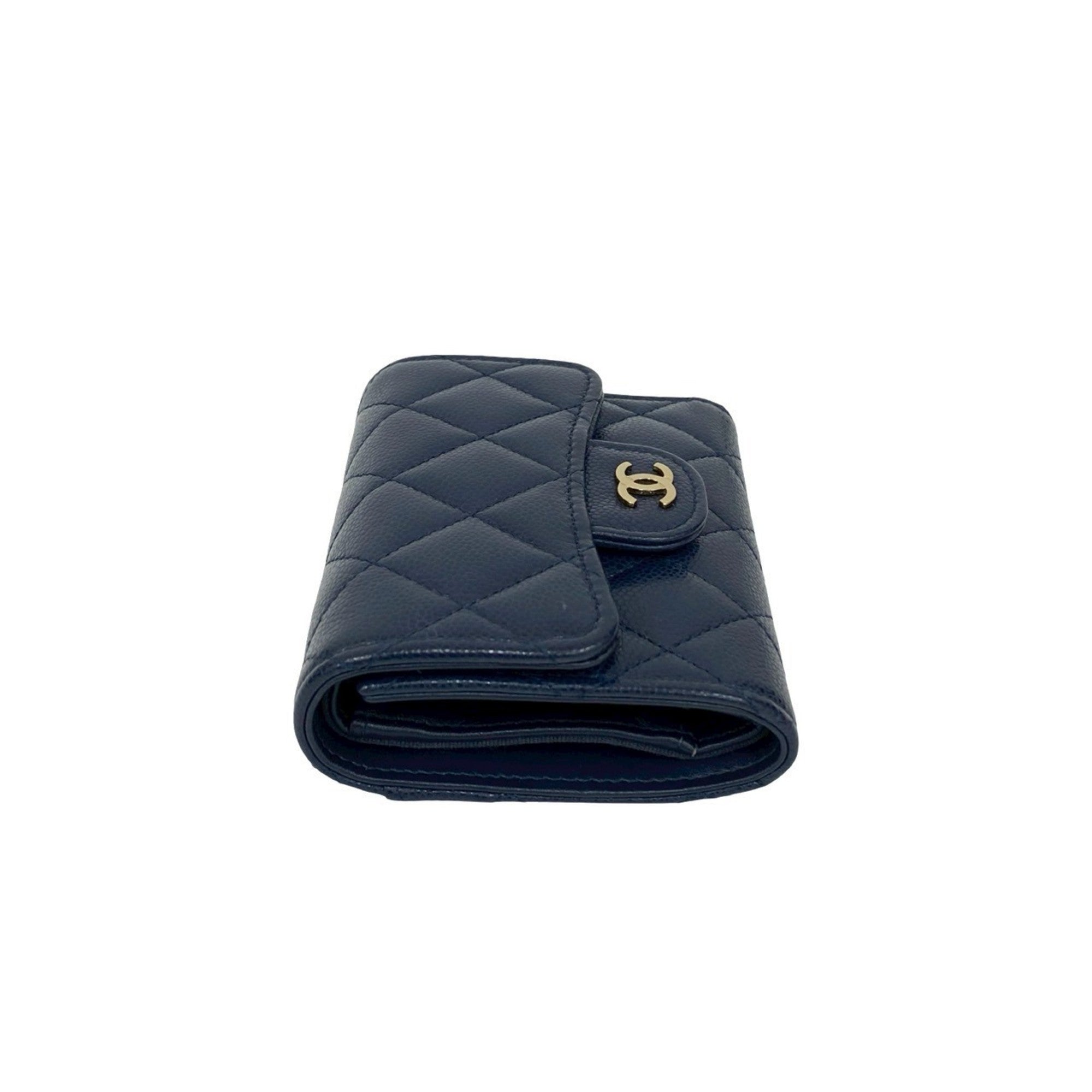 Chanel Navy Grained Calfskin Wallet (Tri-Fold) (Pre-Owned)