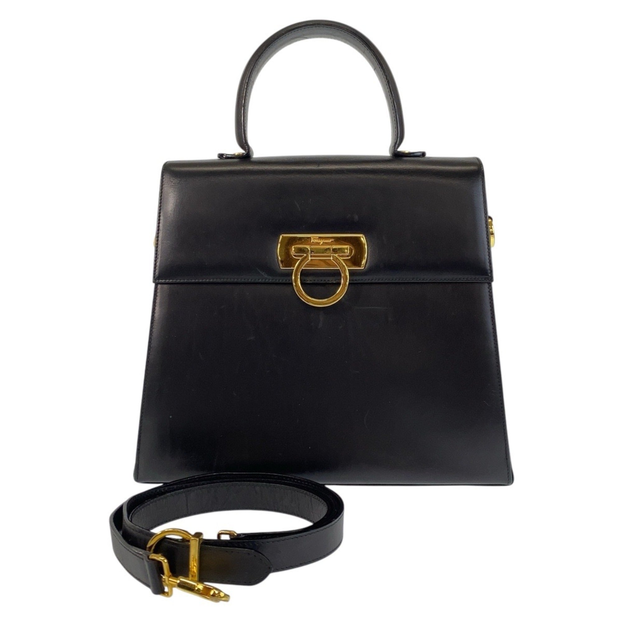 Salvatore Ferragamo Black Leather Handbag Shoulder Bag (Pre-Owned)