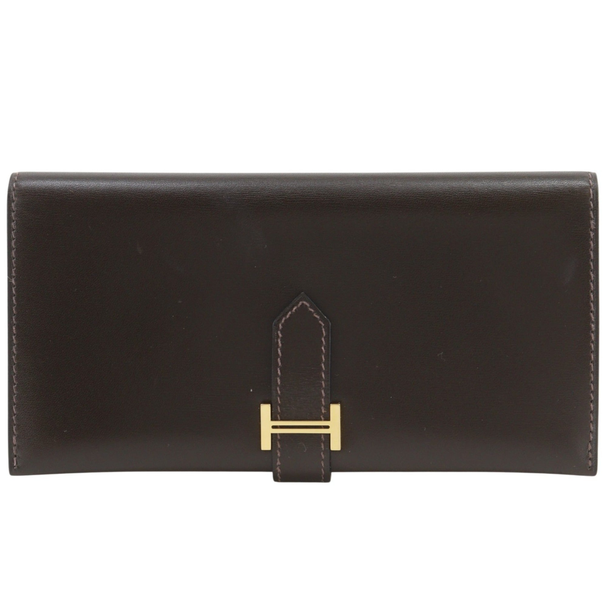 Hermes Brown Box Calf Leather Long Wallet (Bi-Fold) (Pre-Owned)
