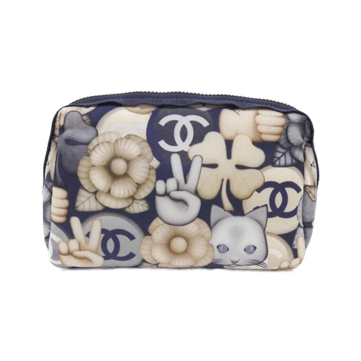 Chanel Gold Navy Nylon Handbag Pouch (Pre-Owned)