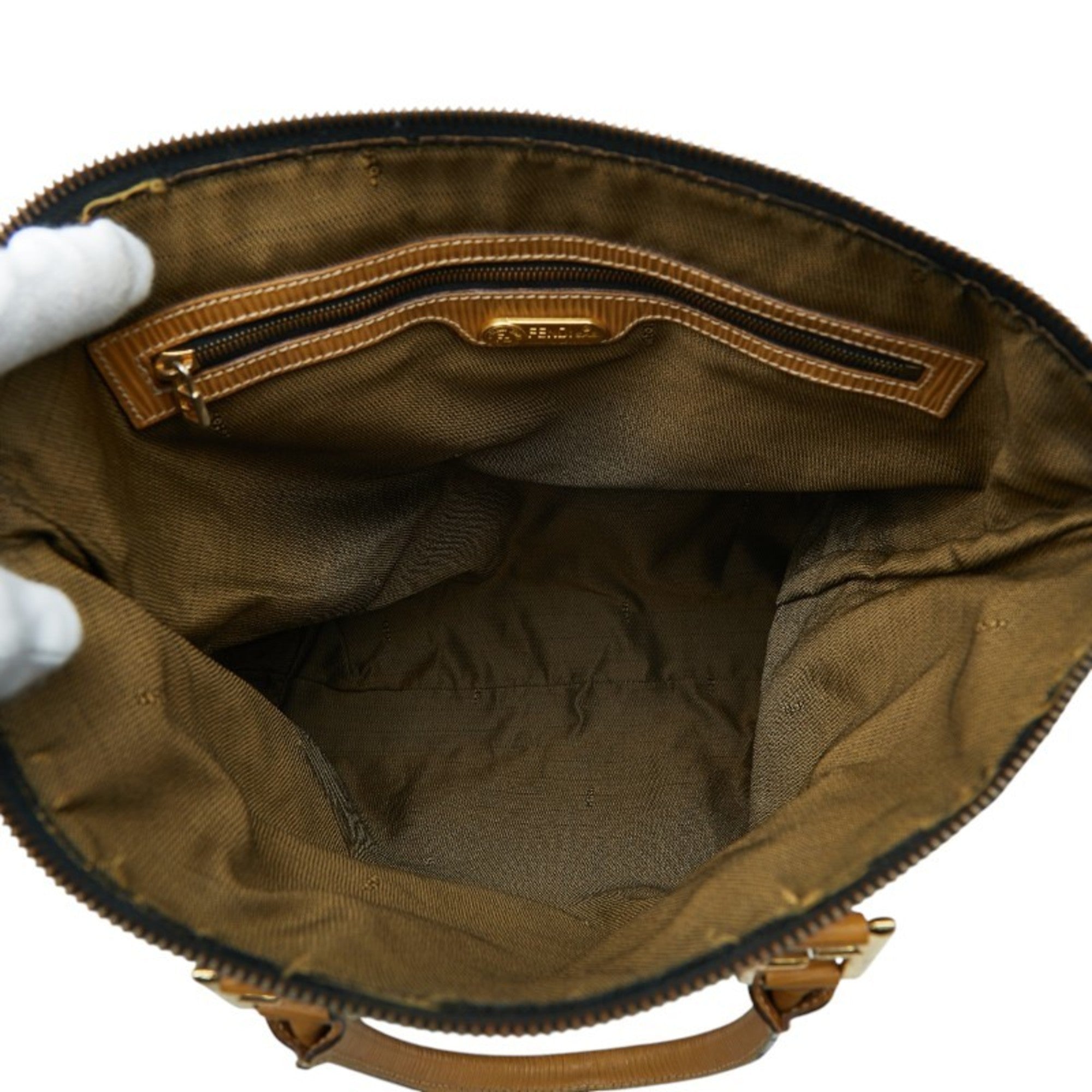 Fendi Beige Brown Canvas Leather Handbag Tote Bag (Pre-Owned)