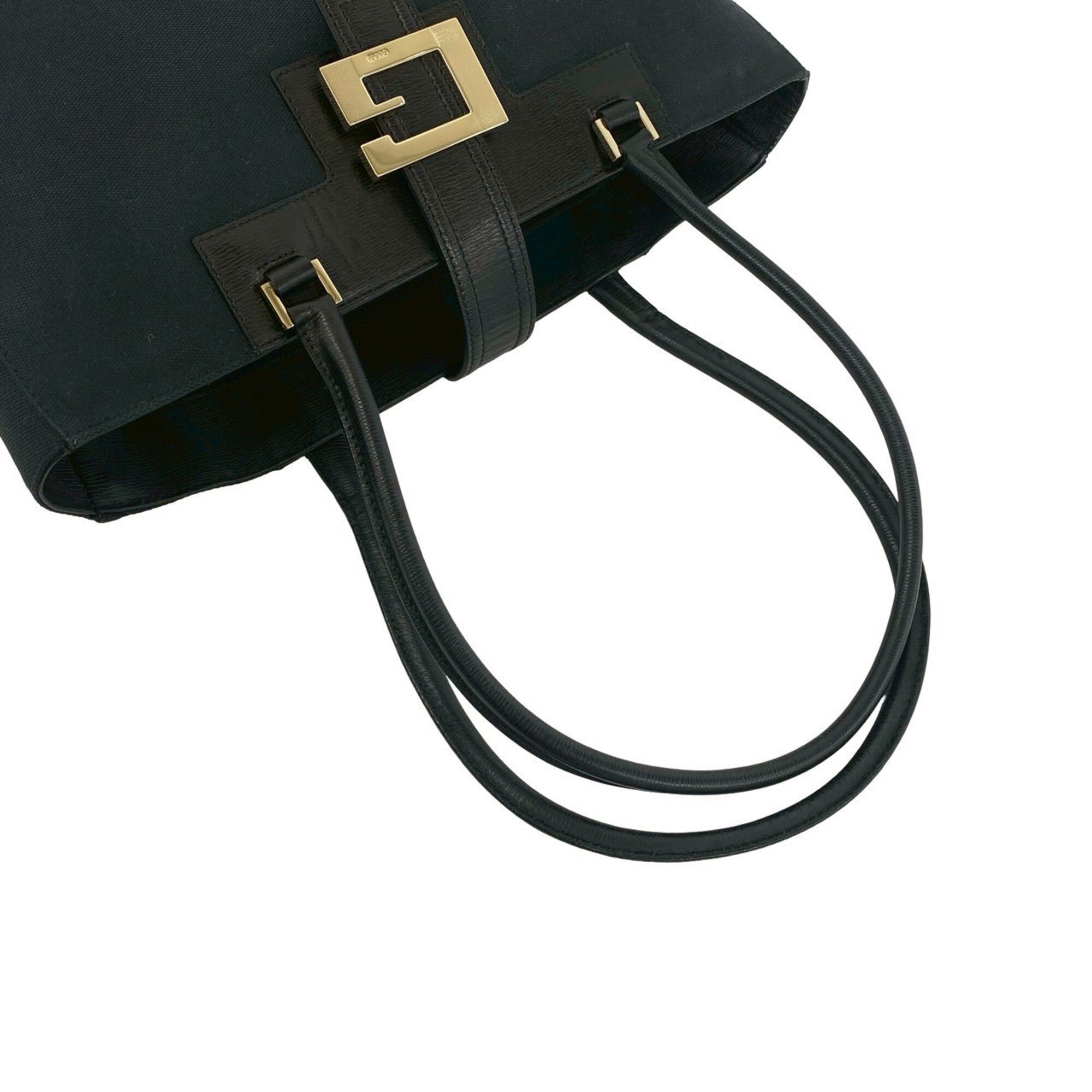 Gucci Black Canvas Leather Handbag Tote Bag (Pre-Owned)