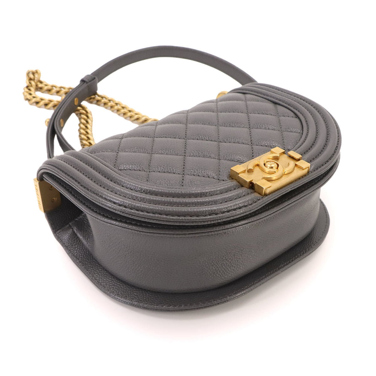 Chanel Gray Grained Calfskin Handbag Shoulder Bag (Pre-Owned)