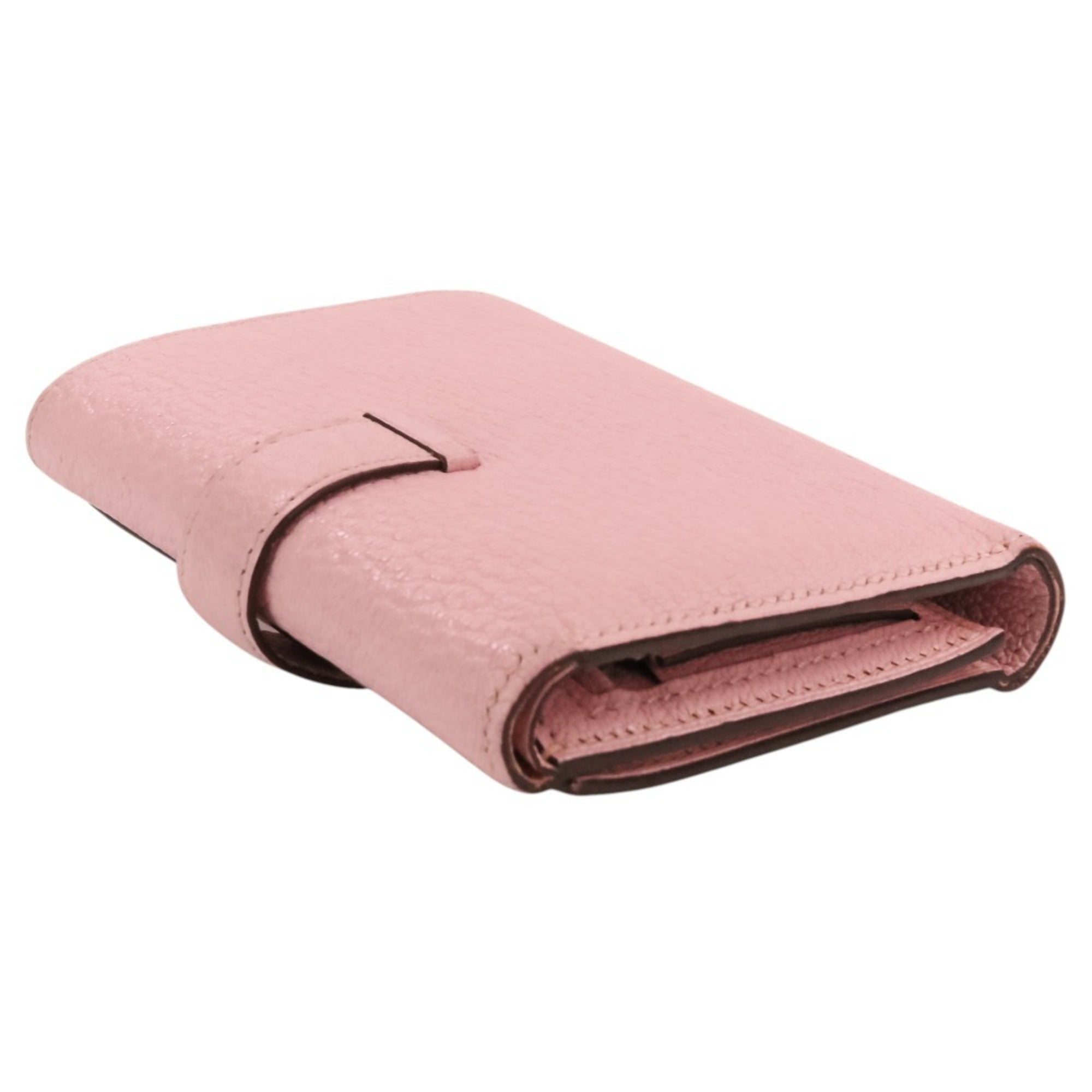 Hermes Black Pink Rose Sakura Chevre Leather Wallet (Tri-Fold) (Pre-Owned)