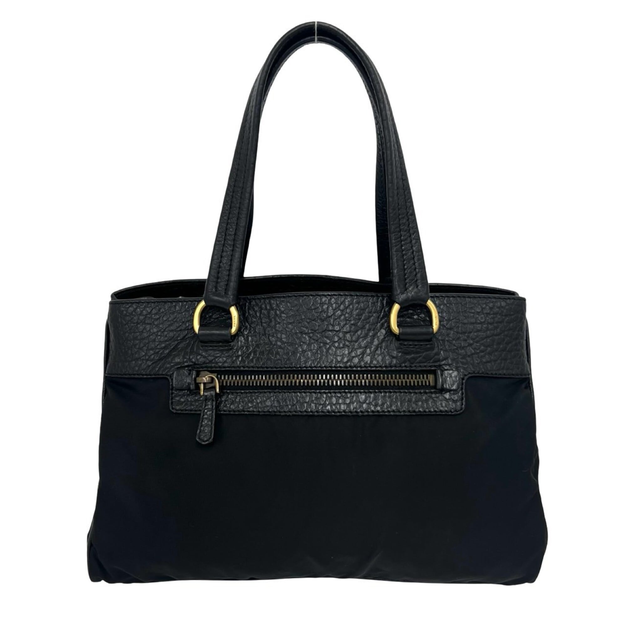 Prada Black Nylon Leather Handbag Tote Bag (Pre-Owned)