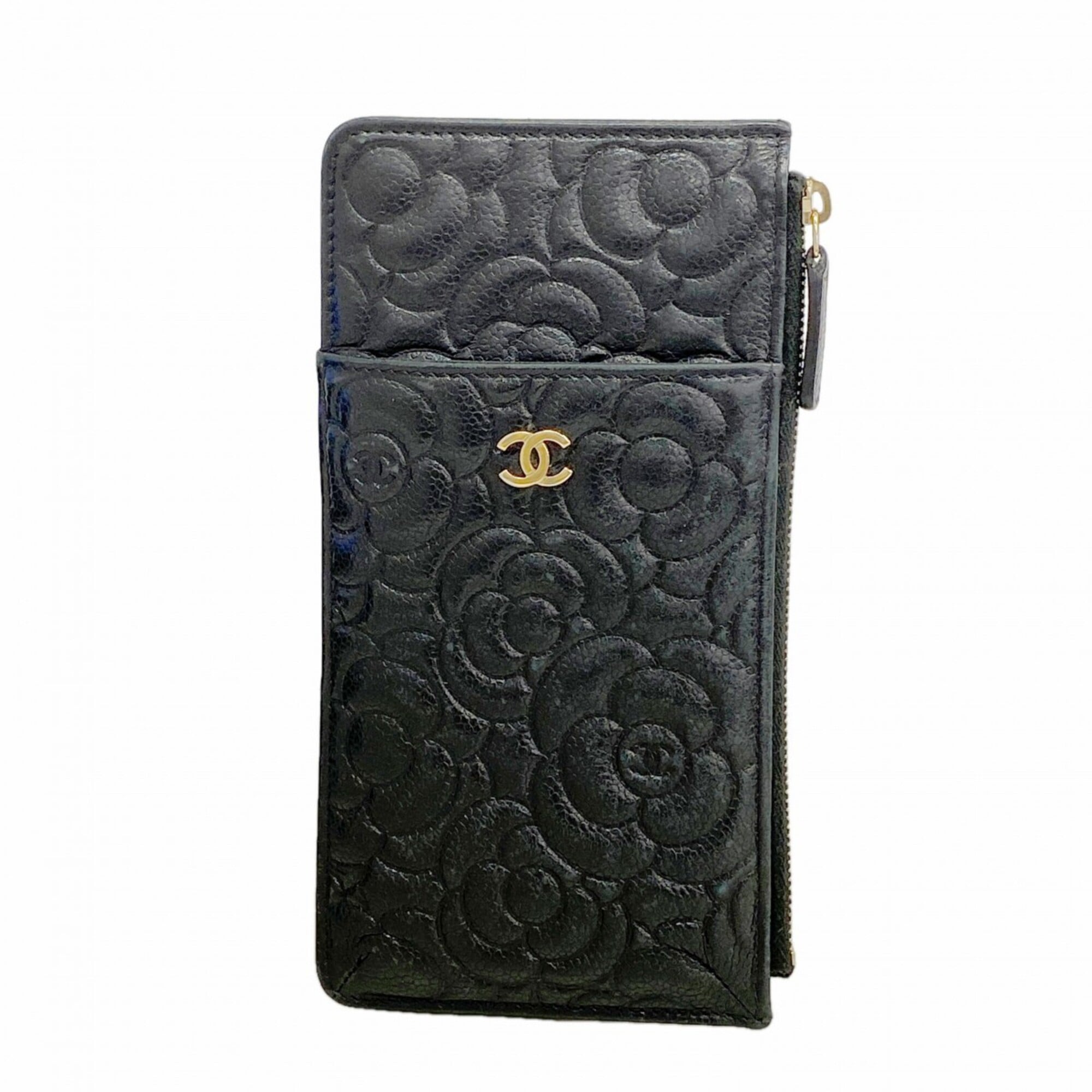 Chanel Black Grained Calfskin Long Wallet (Bi-Fold) (Pre-Owned)