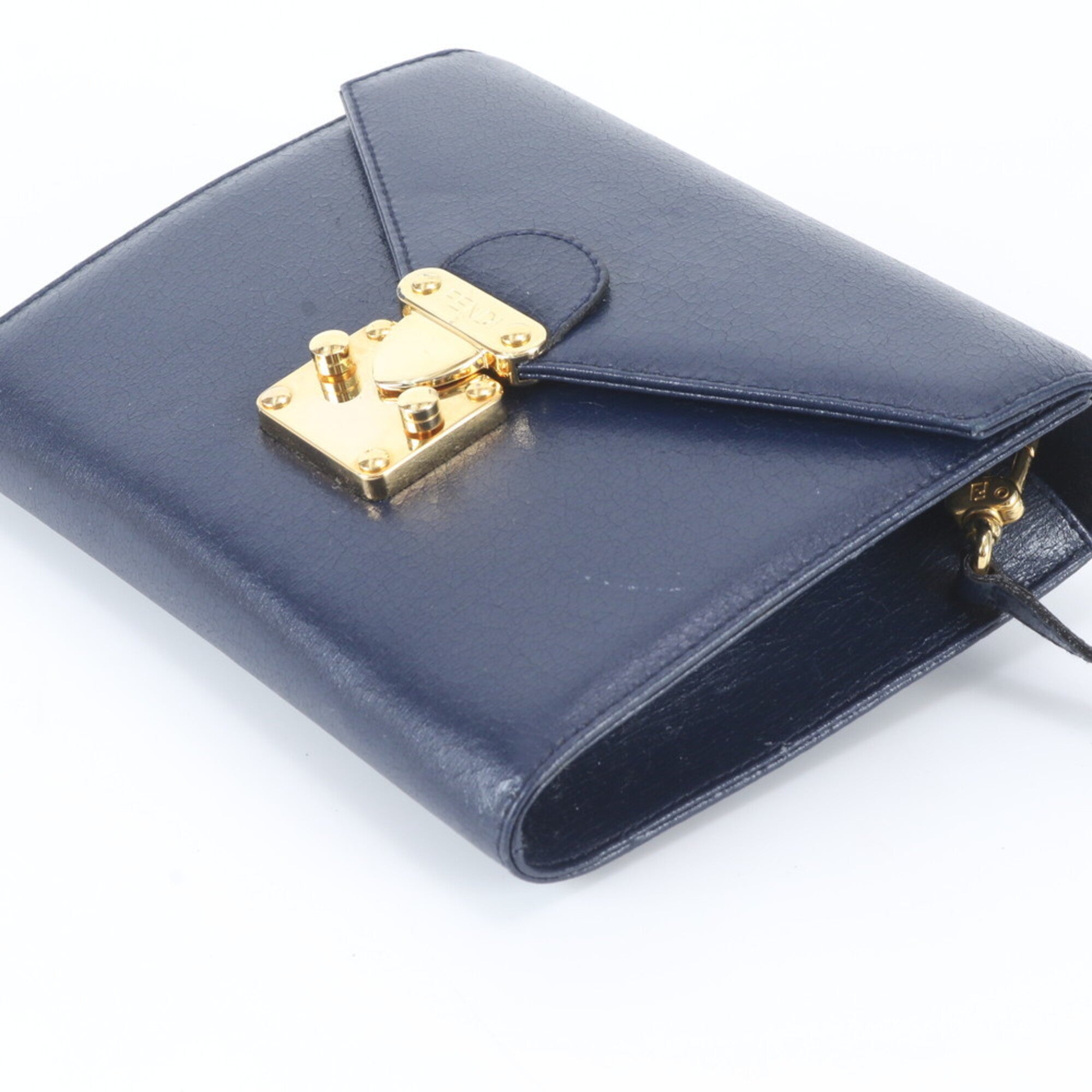 Fendi Navy Leather Clutch Bag Handbag Shoulder Bag Tote Bag (Pre-Owned)