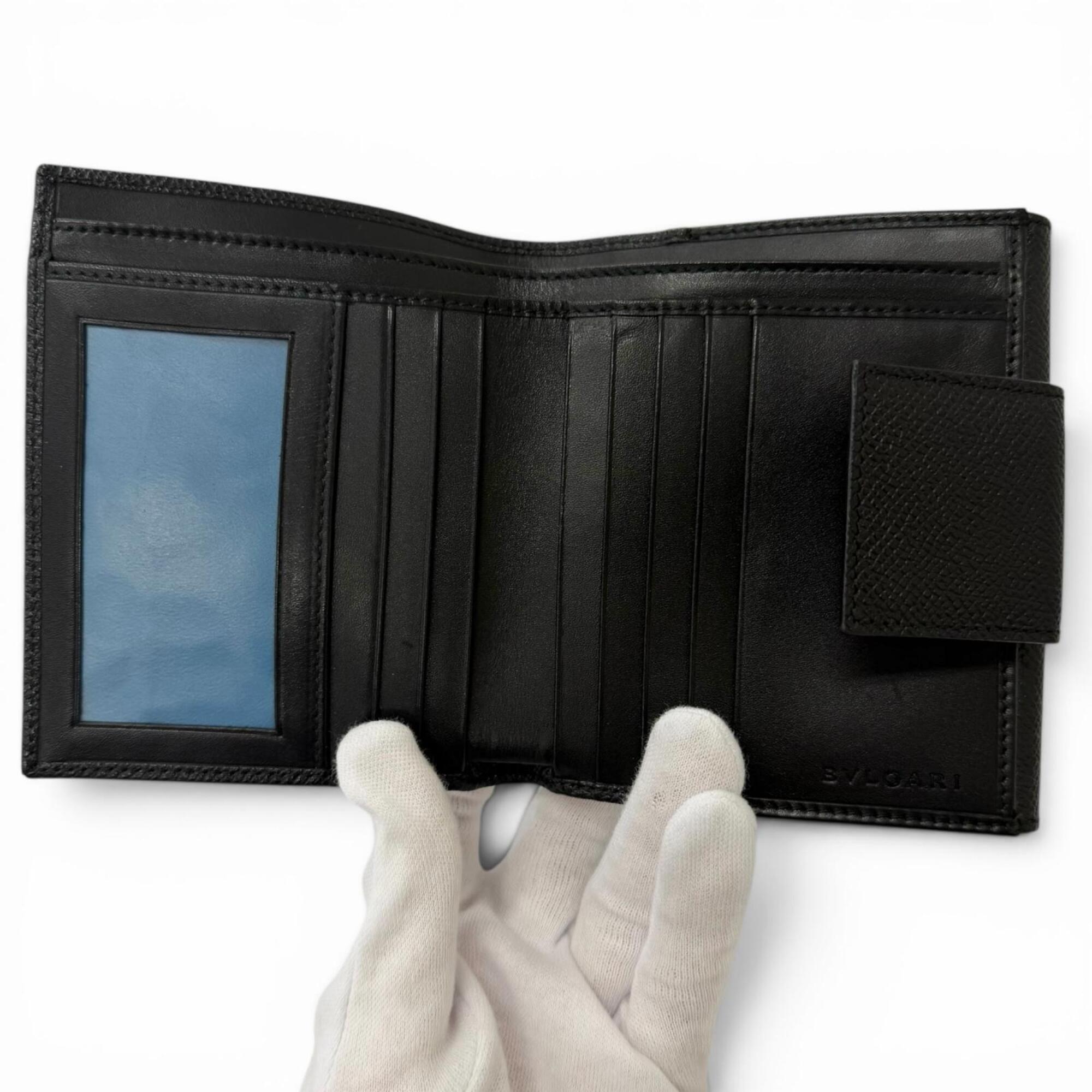 Bvlgari Silver Black Leather Wallet (Bi-Fold) (Pre-Owned)