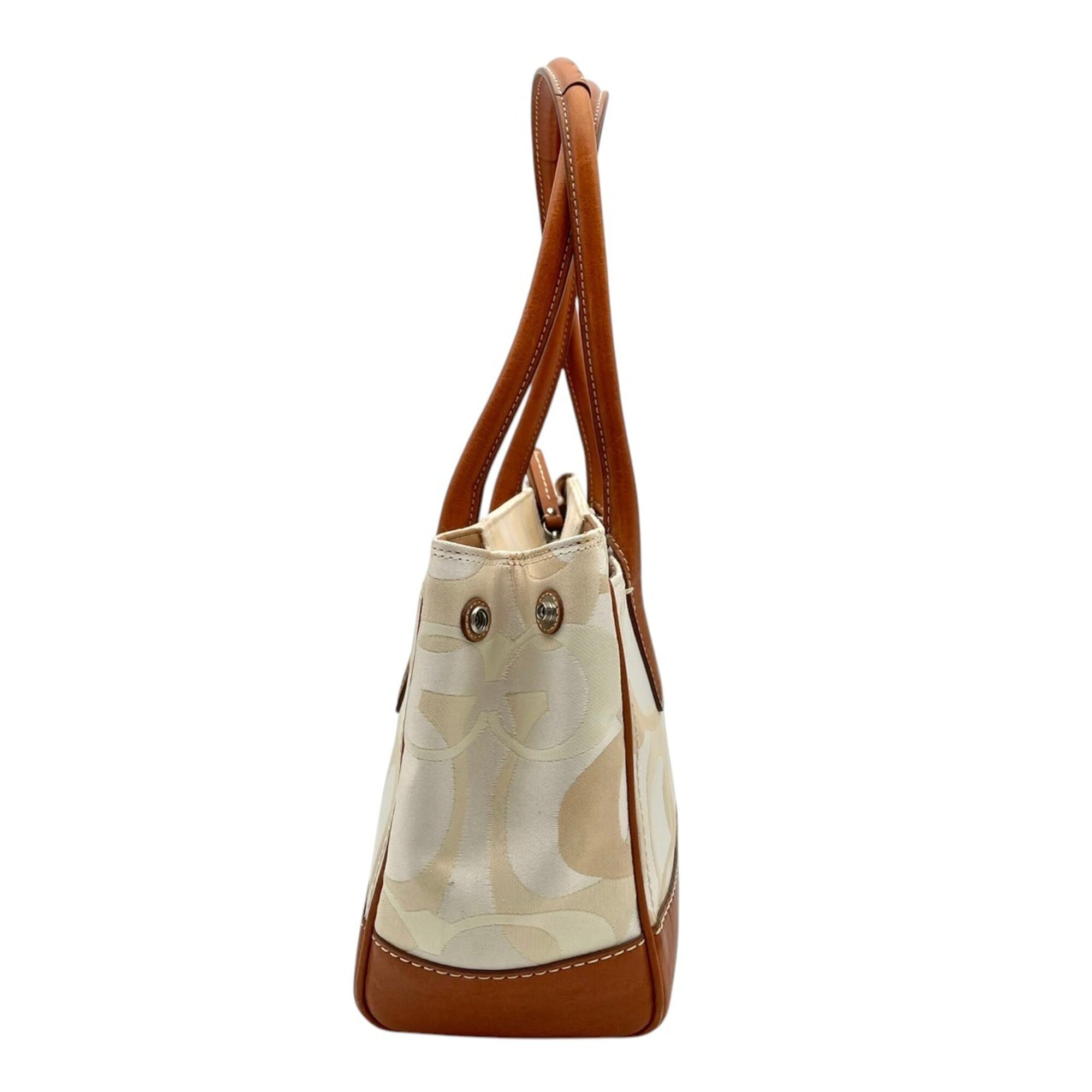 Coach Ivory Canvas Leather Handbag Tote Bag (Pre-Owned)
