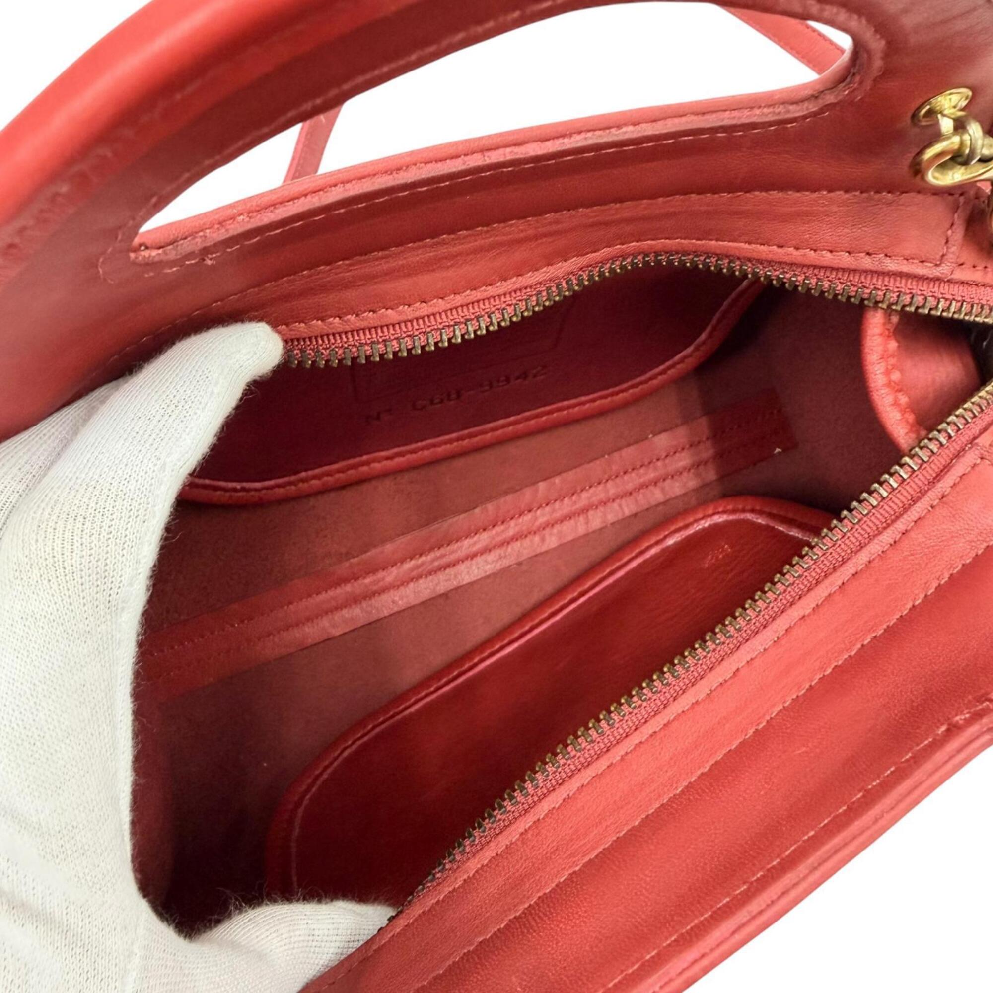 Coach Red Color Leather Handbag Shoulder Bag (Pre-Owned)