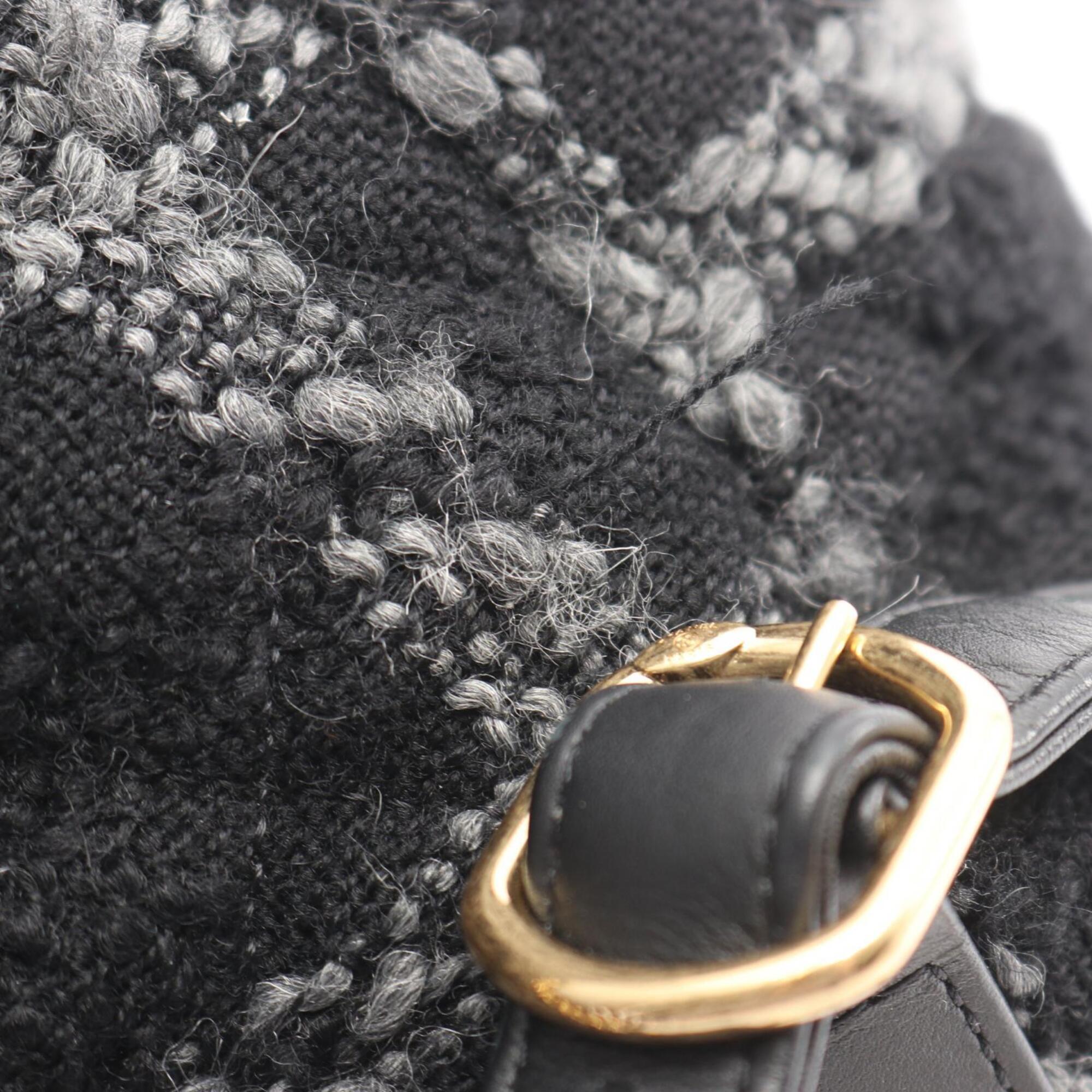 Chanel Black Gray Wool Backpack Handbag (Pre-Owned)