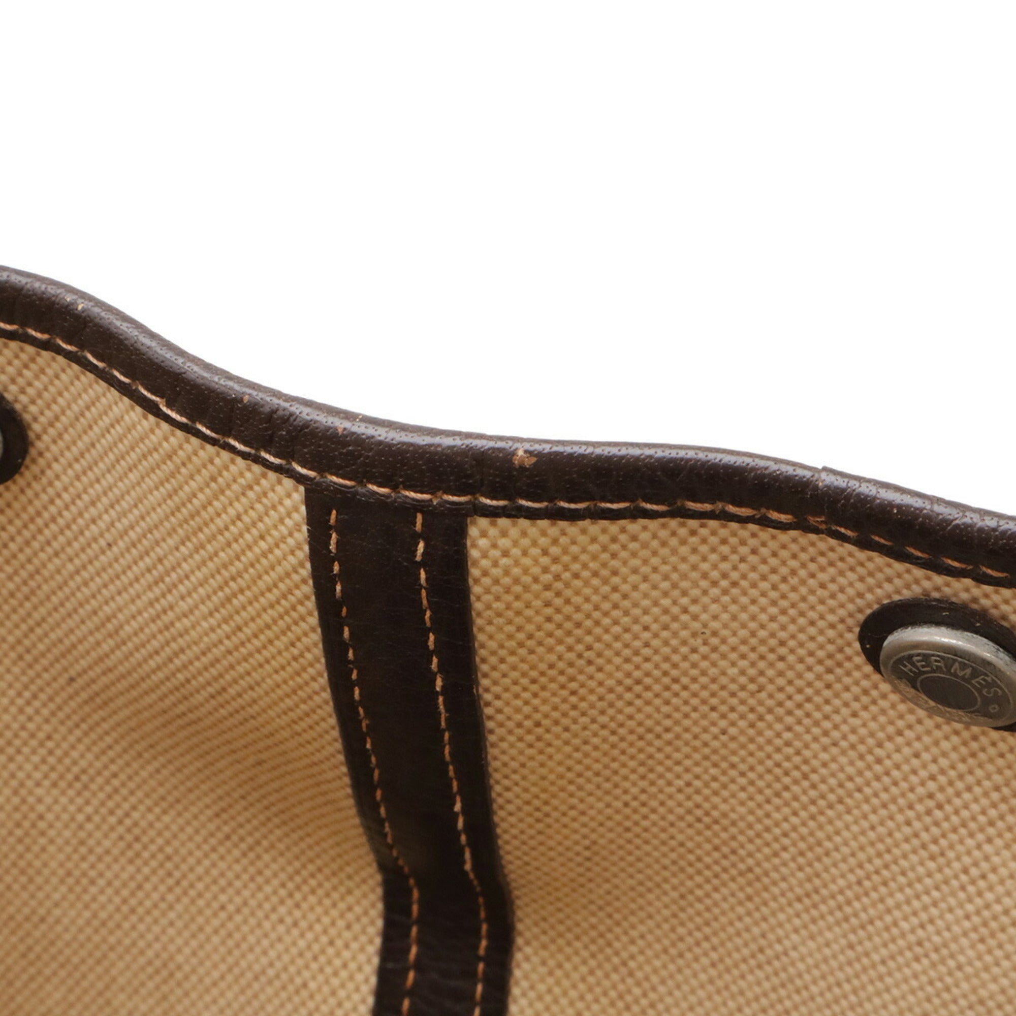 Hermes Beige Dark Brown Toile H Leather Handbag Tote Bag (Pre-Owned)