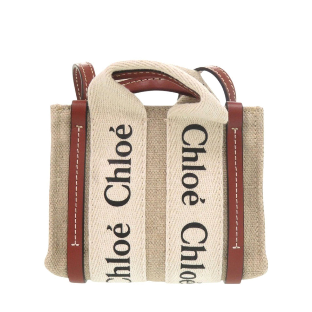 Chloé Beige Brown Leather Canvas Shoulder Bag (Pre-Owned)