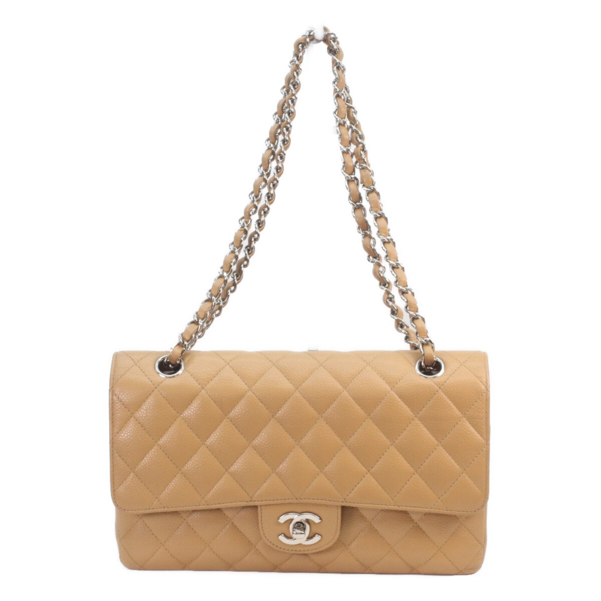 Chanel Beige Grained Calfskin Shoulder Bag (Pre-Owned)
