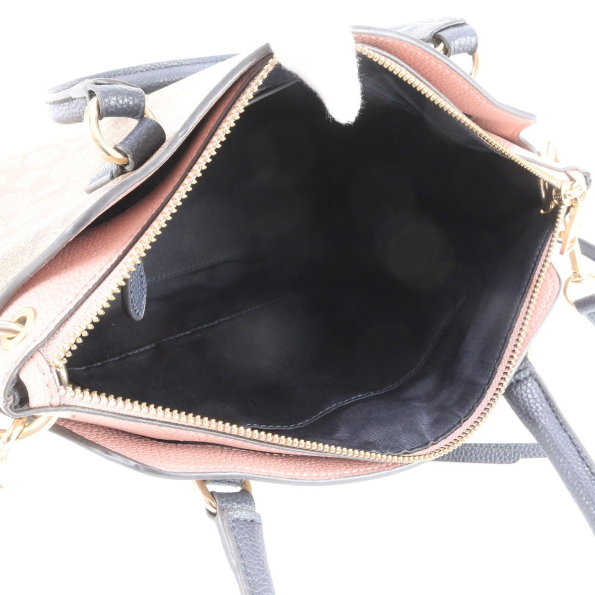 Coach Beige Navy Leather Coated Canvas Handbag Shoulder Bag Tote Bag (Pre-Owned)