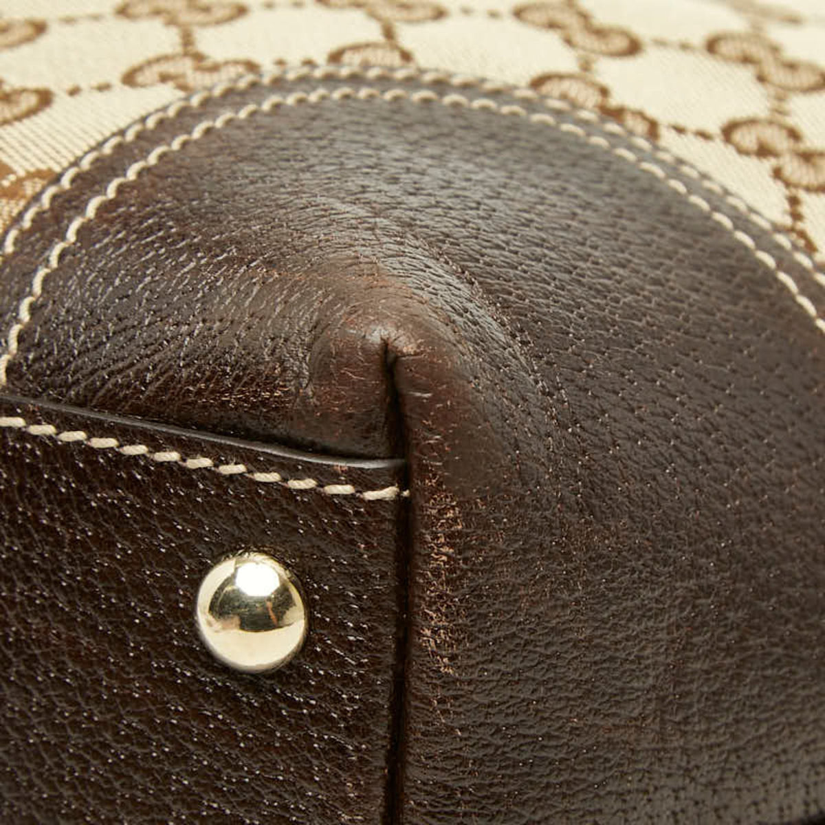Gucci Beige Brown Canvas Leather Tote Bag (Pre-Owned)