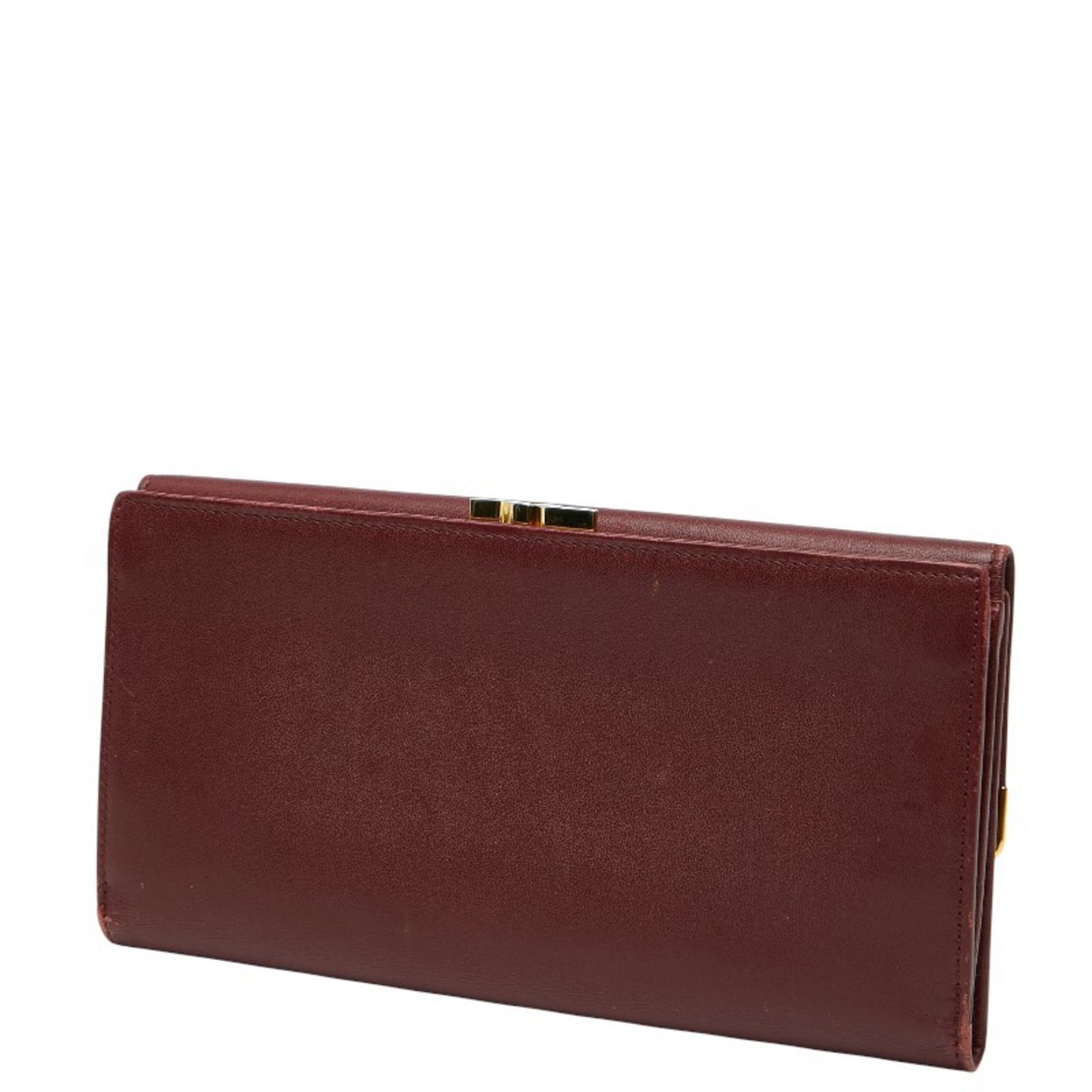 Cartier Must Wine Red Leather Long Wallet (Bi-Fold) (Pre-Owned)