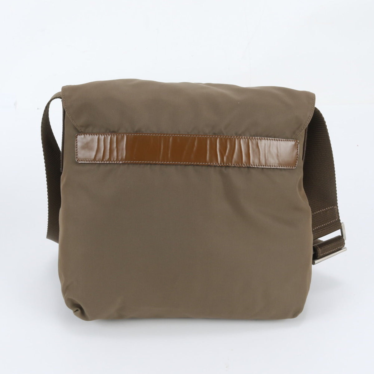 Prada Khaki Leather Nylon Messenger Bag Shoulder Bag (Pre-Owned)