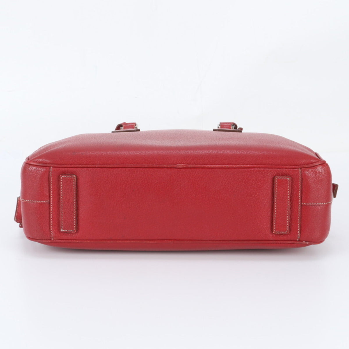 Prada Red Color Leather Boston Bag Tote Bag (Pre-Owned)