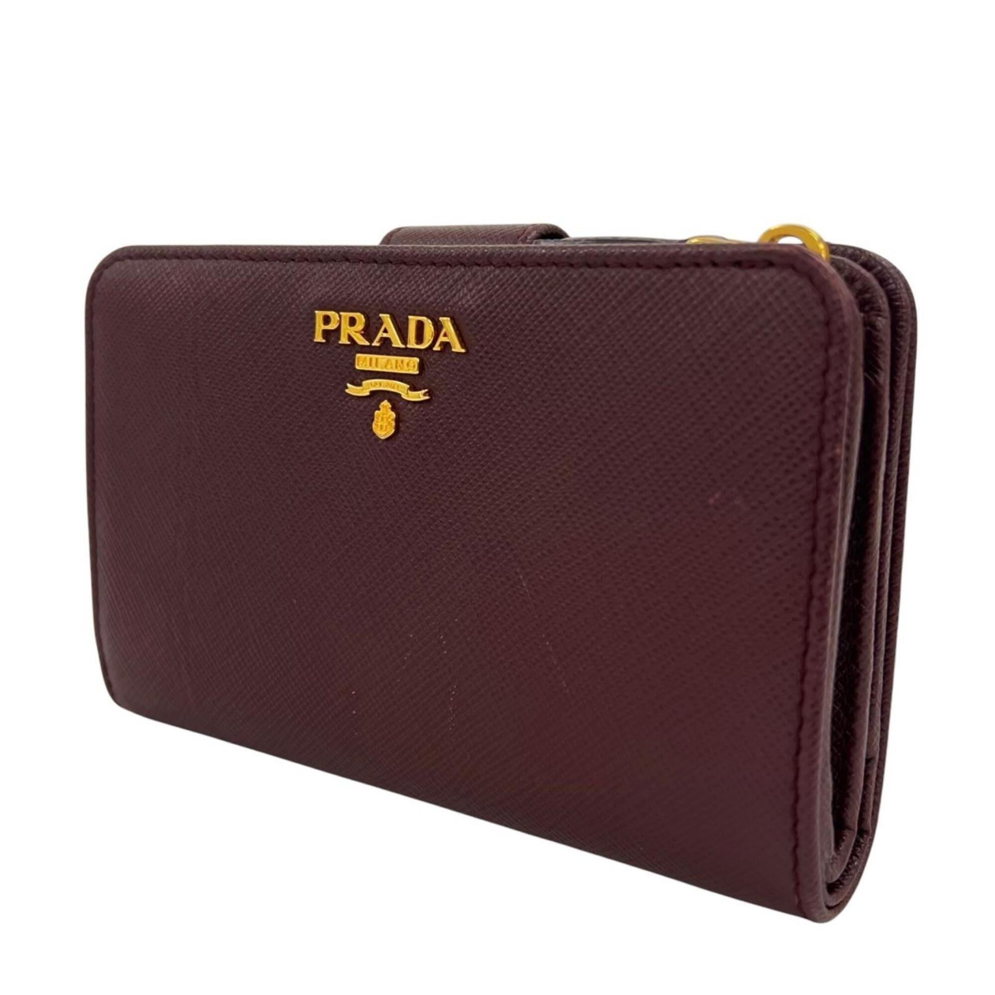 Prada Burgundy Ivory Pink Saffiano Metal Wallet (Bi-Fold) (Pre-Owned)