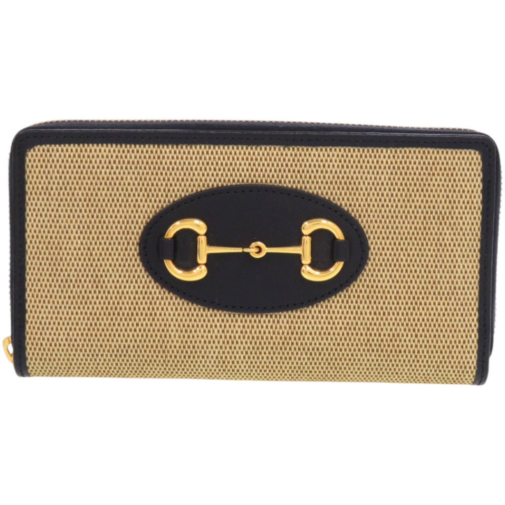 Gucci Beige Navy Canvas Leather Long Wallet (Bi-Fold) (Pre-Owned)
