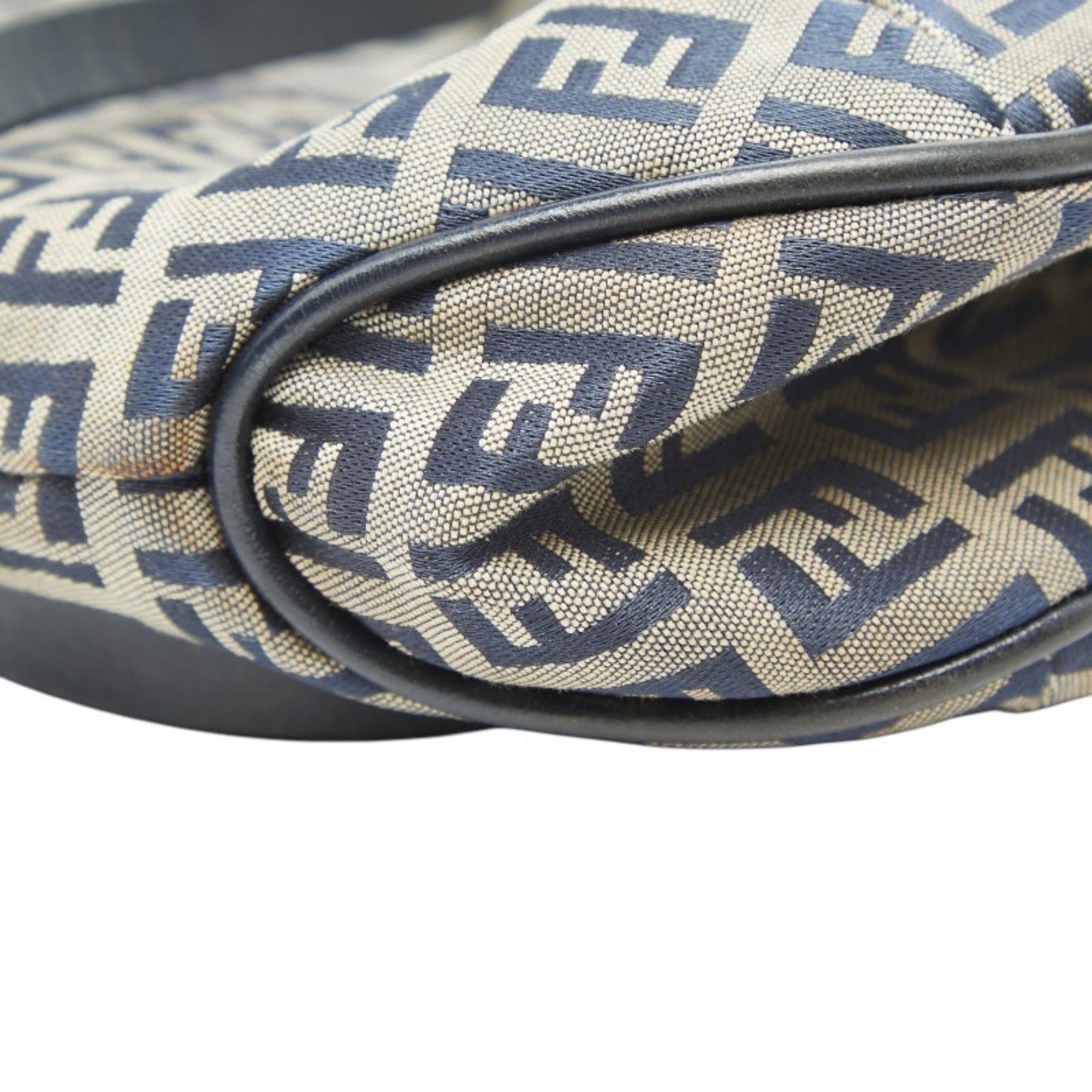 Fendi Gray Navy Canvas Leather Handbag Shoulder Bag Tote Bag (Pre-Owned)