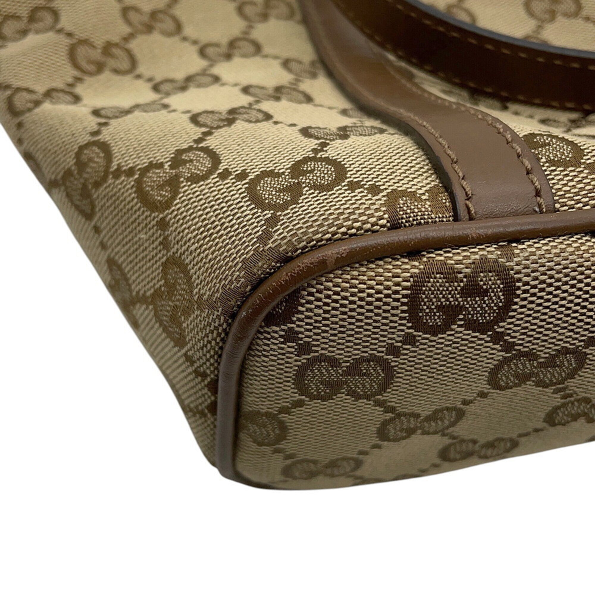 Gucci Gg Canvas Beige Brown Gg Canvas Leather Tote Bag (Pre-Owned)