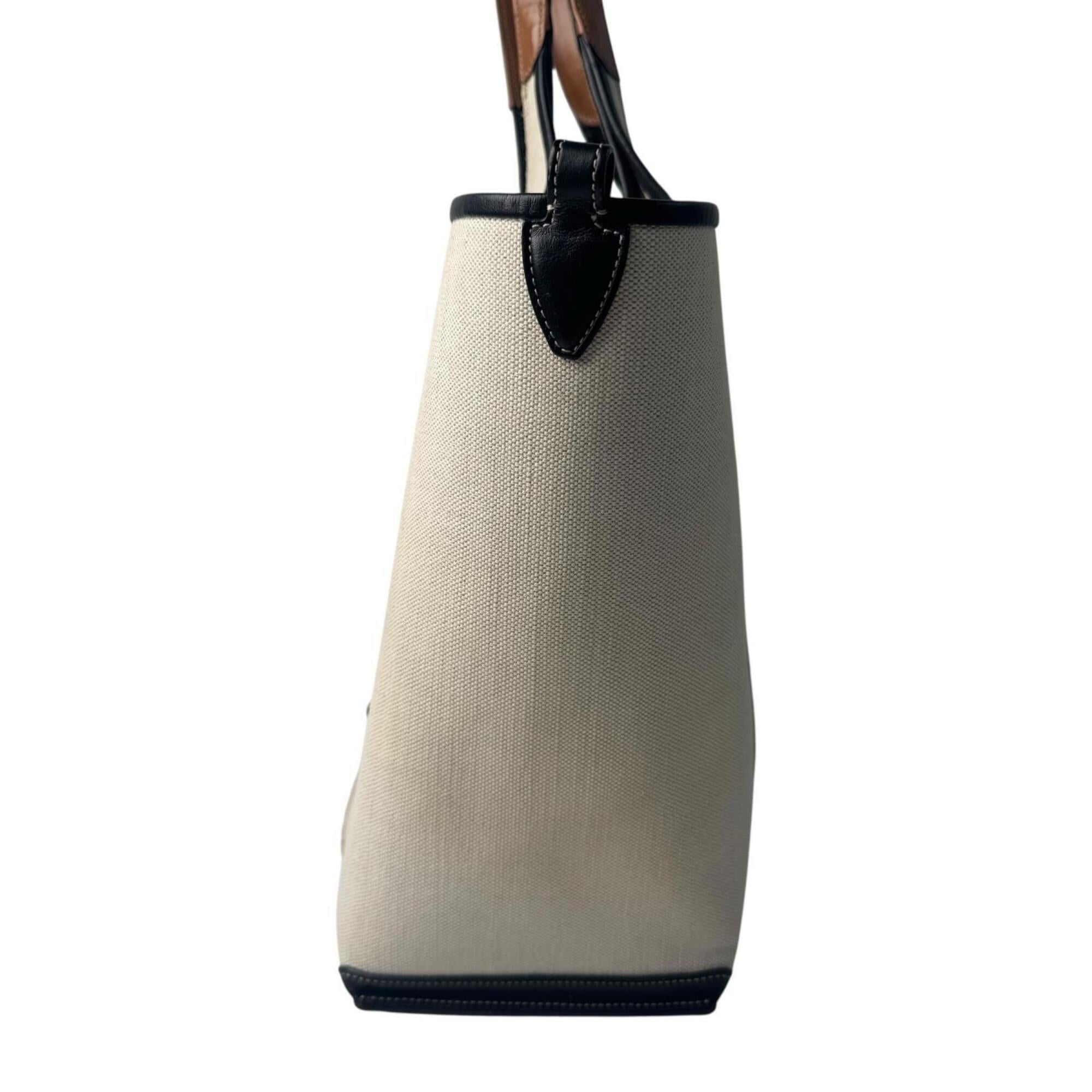 Tod's Beige Brown Canvas Leather Pouch Shopping Bag Tote Bag (Pre-Owned)