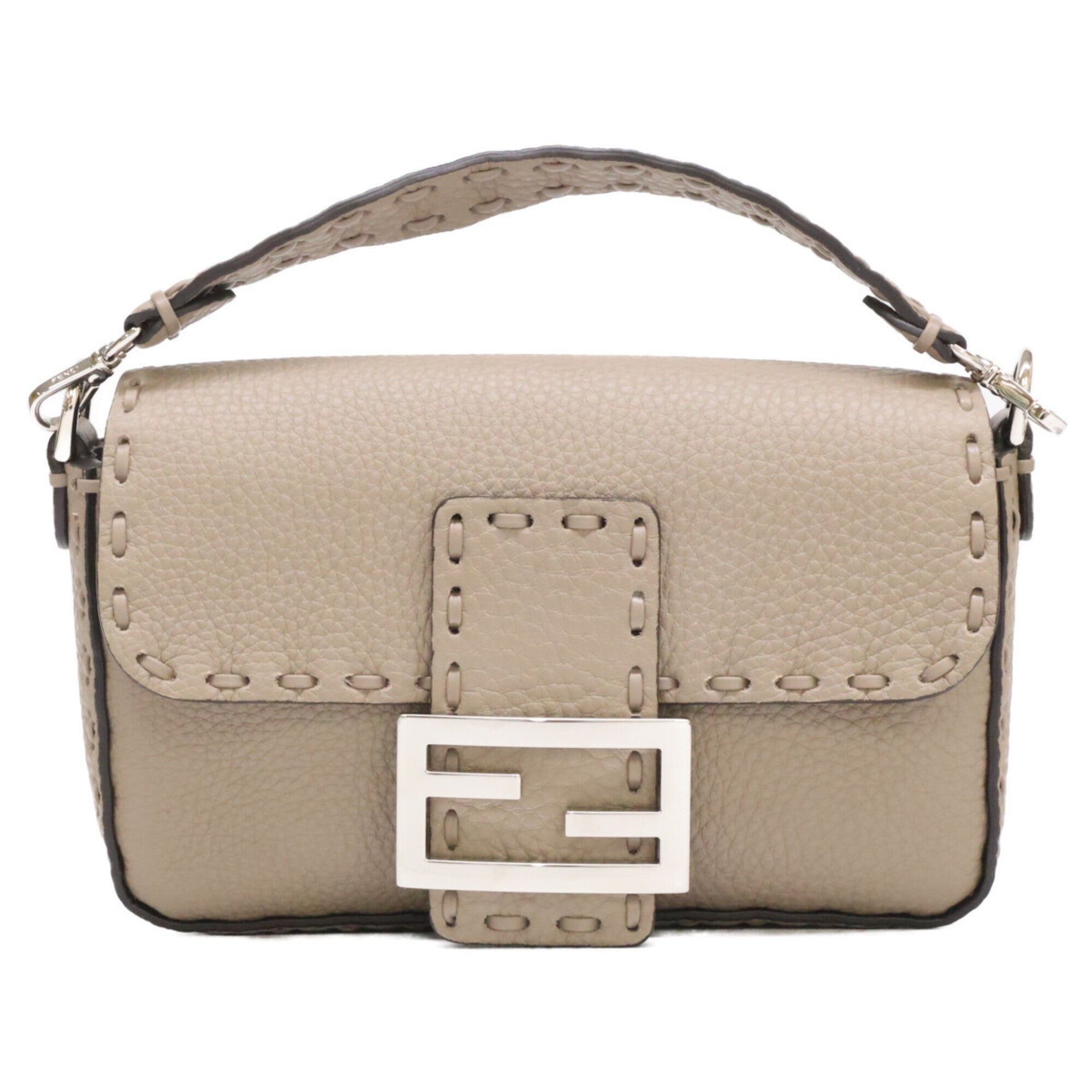 Fendi Silver Leather Handbag Shoulder Bag (Pre-Owned)