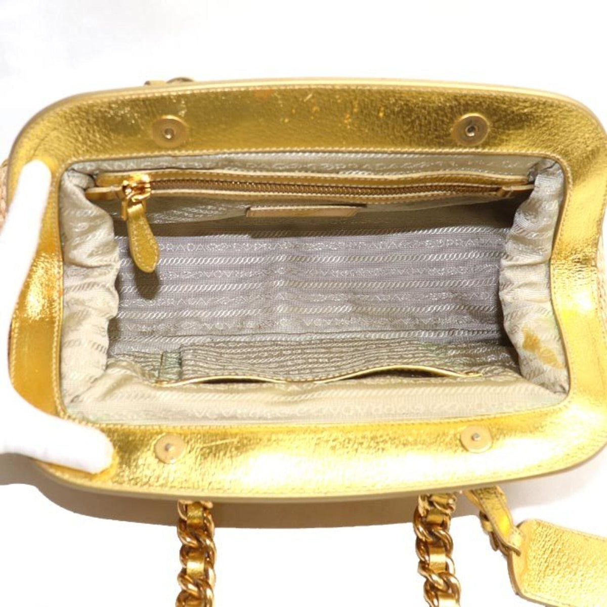 Prada Beige Gold Straw Leather Handbag (Pre-Owned)