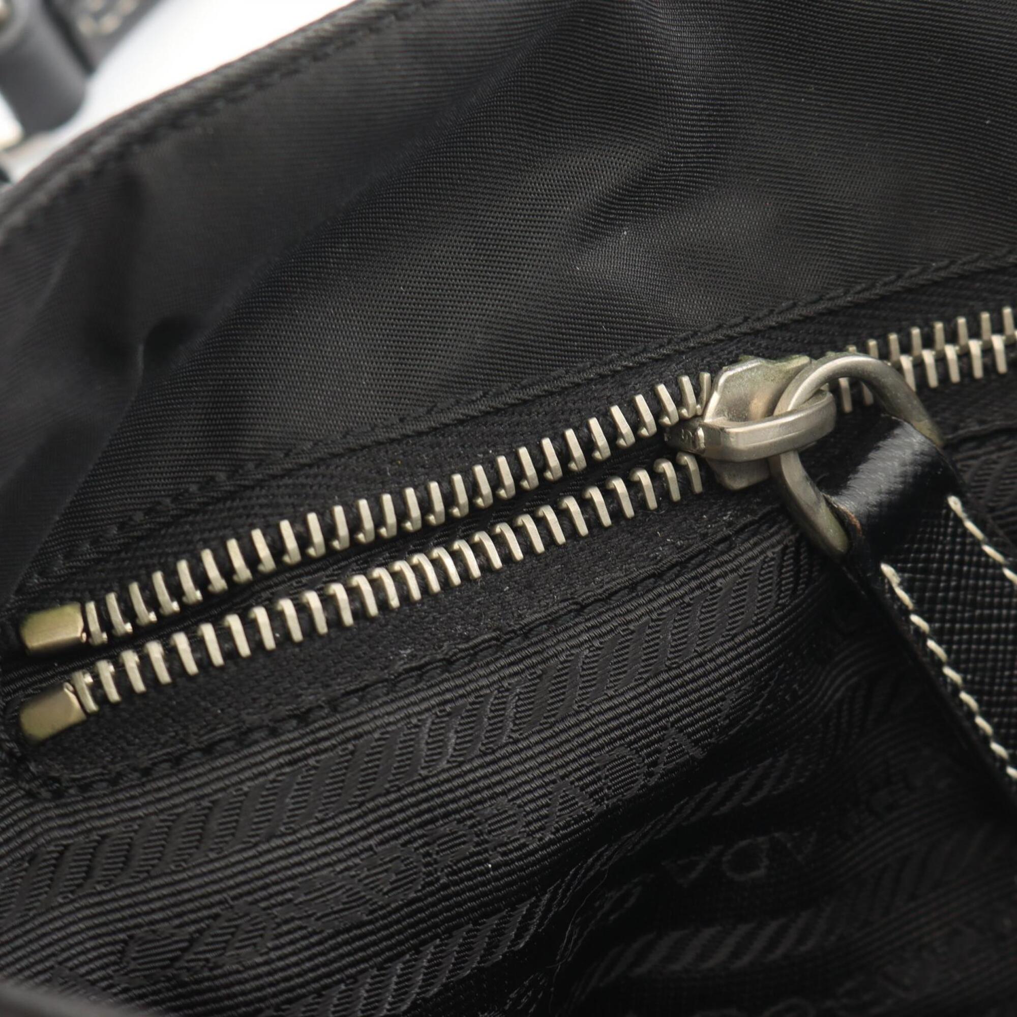 Prada Black Nylon Leather Handbag Tote Bag (Pre-Owned)