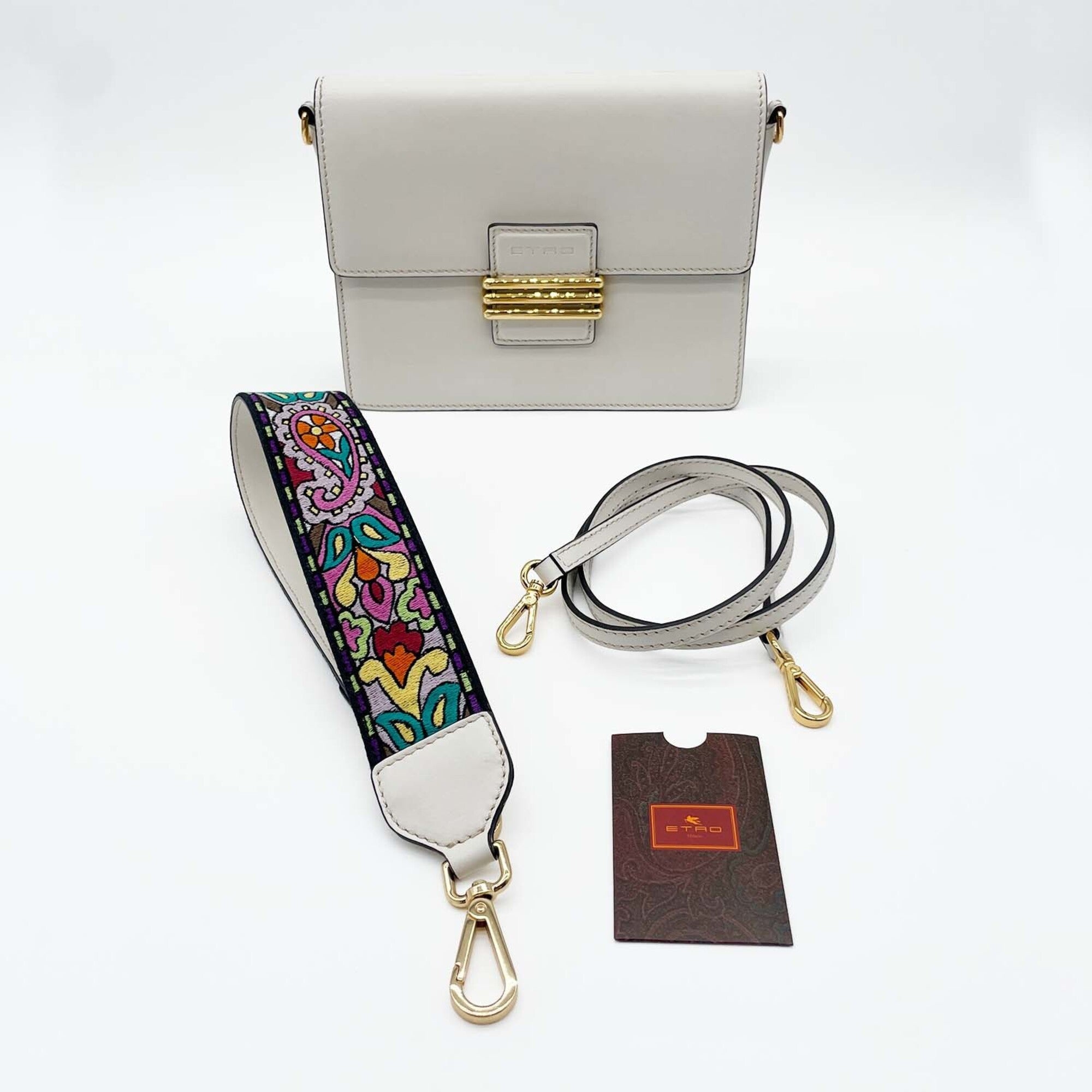 Etro Multi-Color White Leather Shoulder Bag (Pre-Owned)