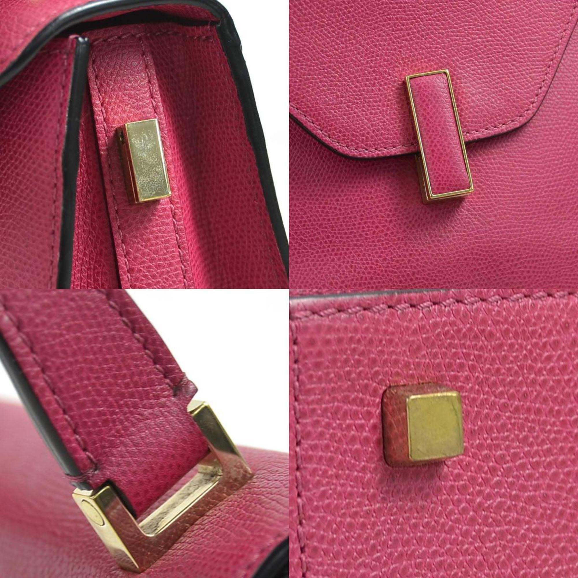 Valextra Magenta Leather Handbag Shoulder Bag (Pre-Owned)