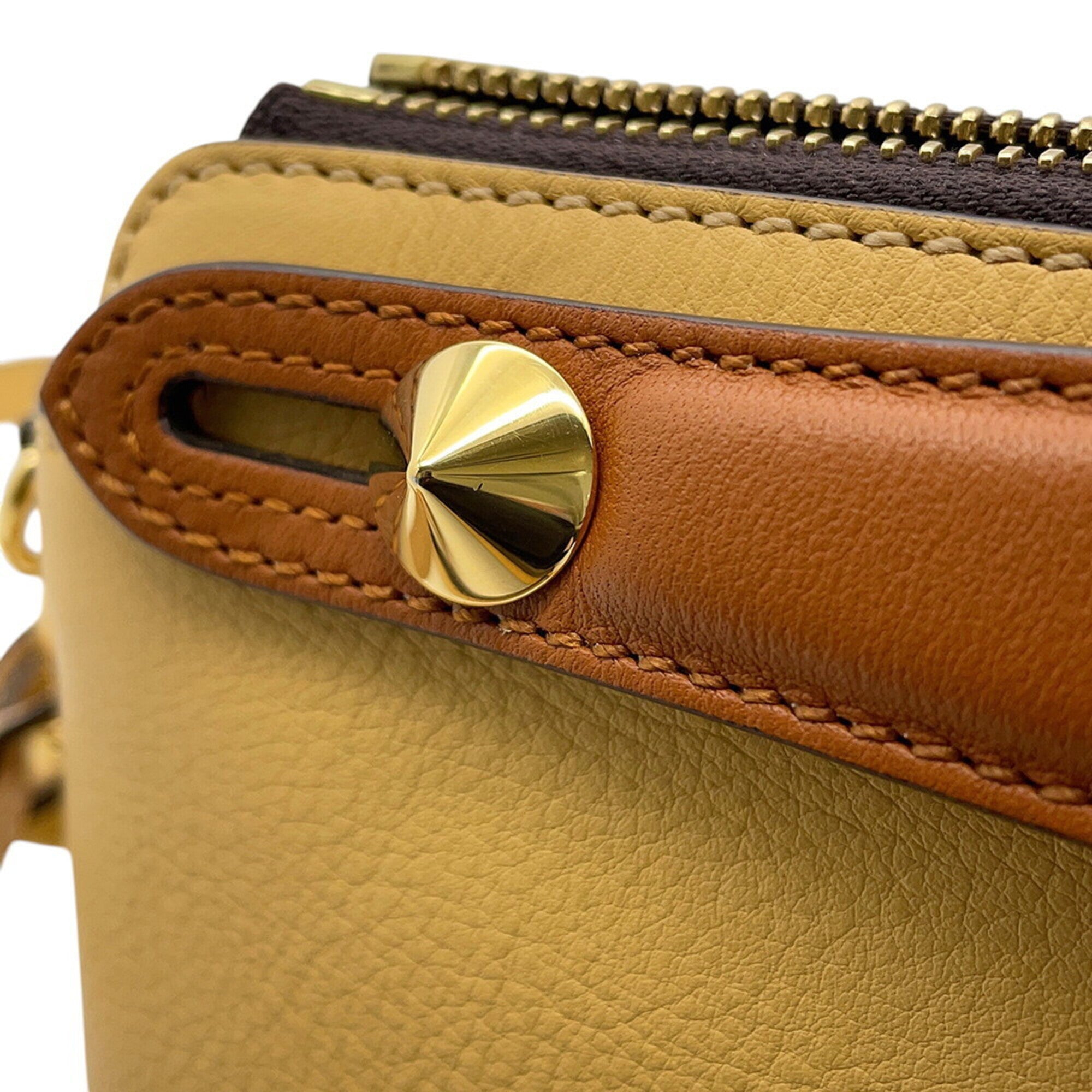 Fendi Brown Yellow Leather Handbag (Pre-Owned)