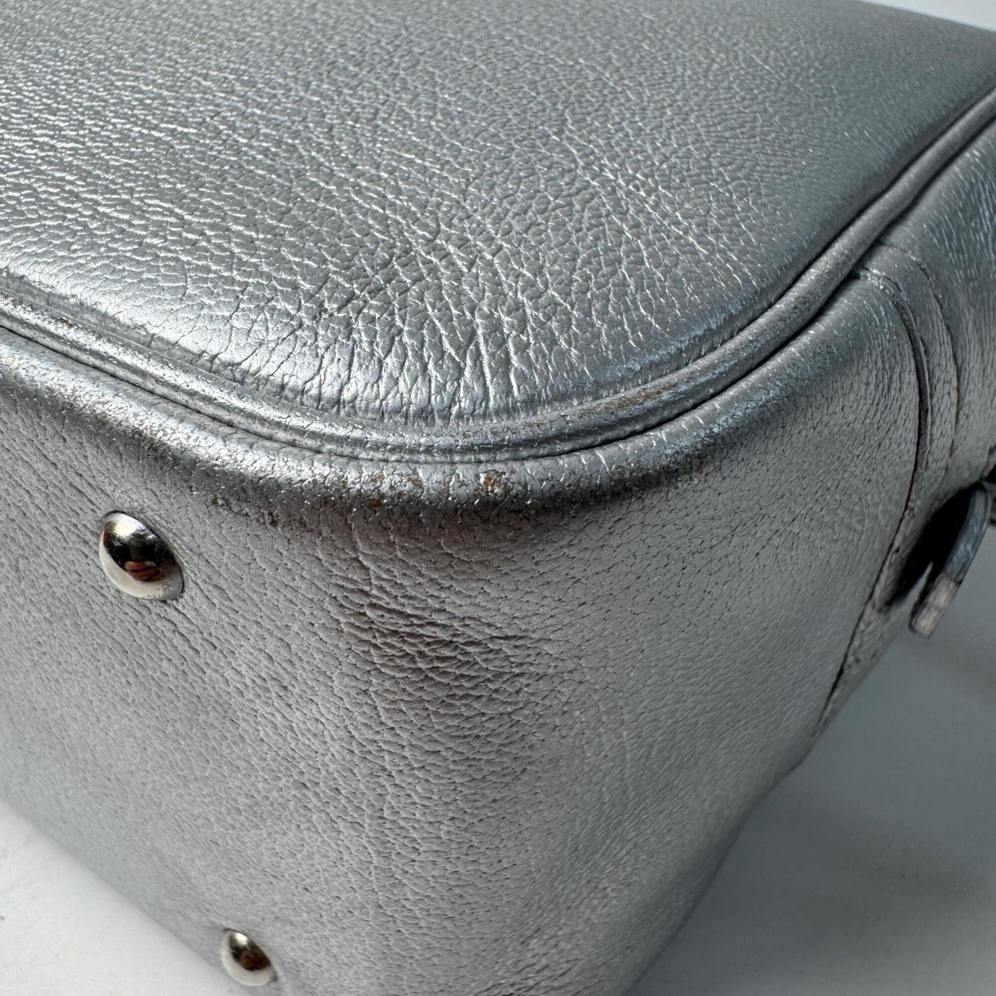 Hermes Silver Leather Handbag (Pre-Owned)