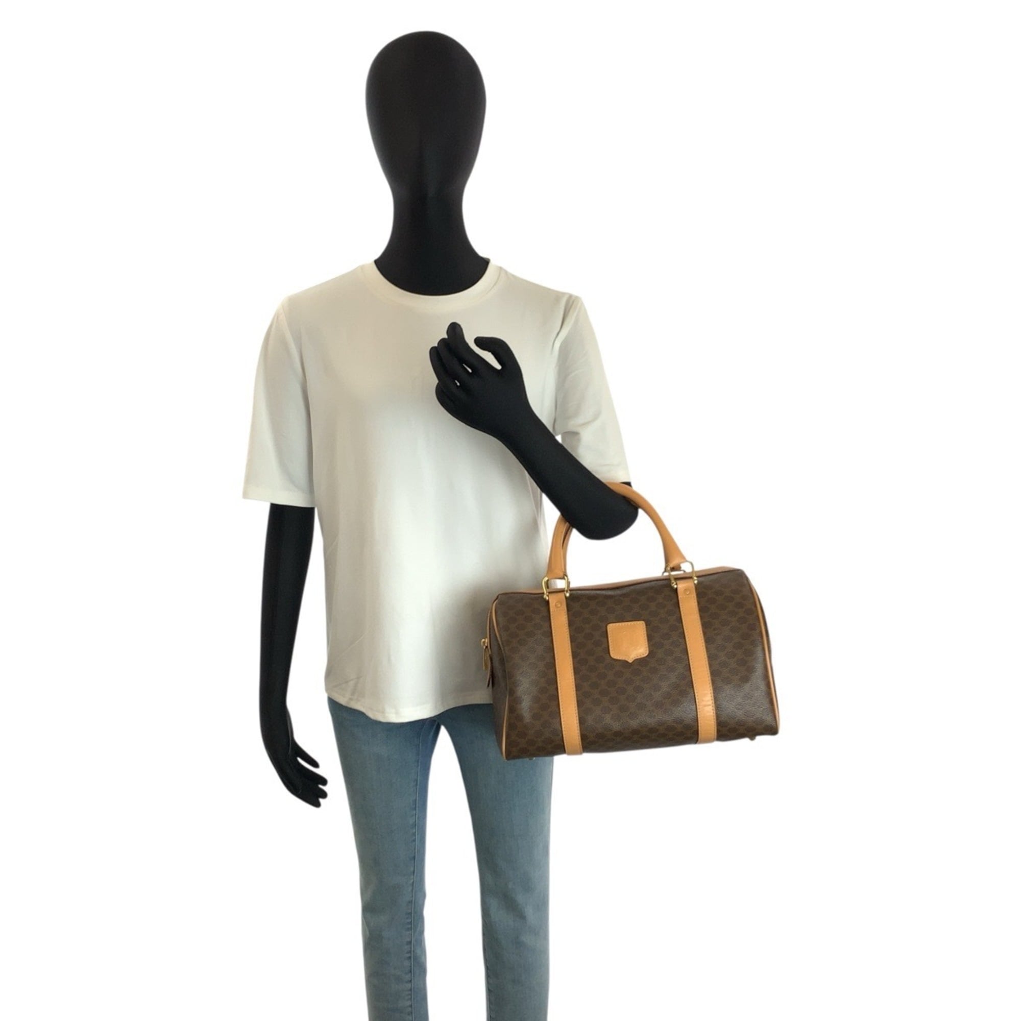 Celine Brown Leather Pvc Boston Bag Handbag (Pre-Owned)