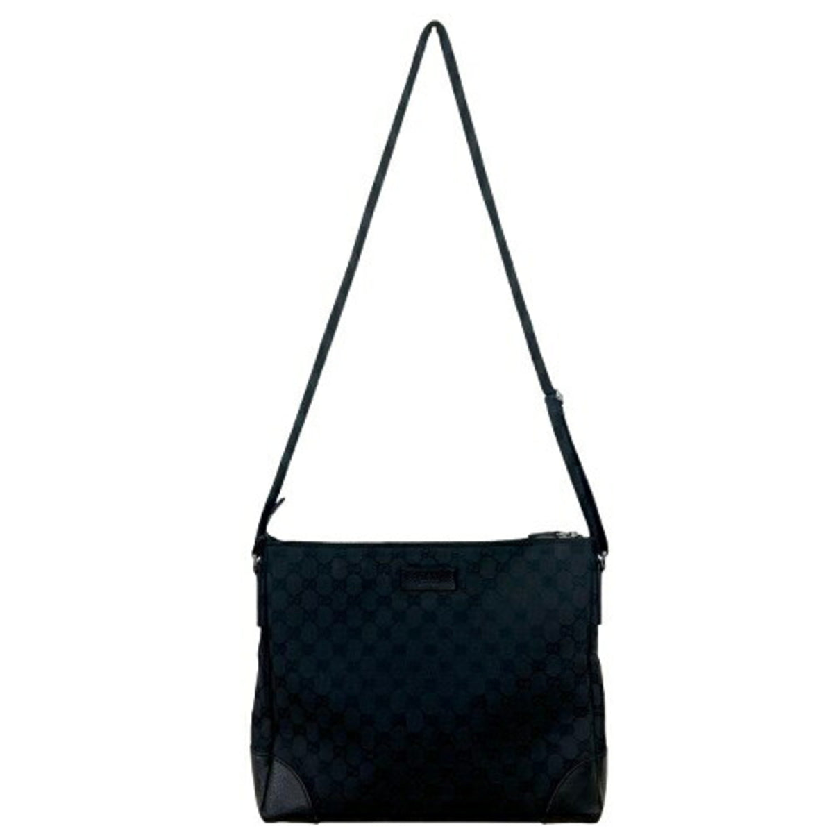 Gucci Gg Canvas Black Gg Canvas Leather Shoulder Bag (Pre-Owned)