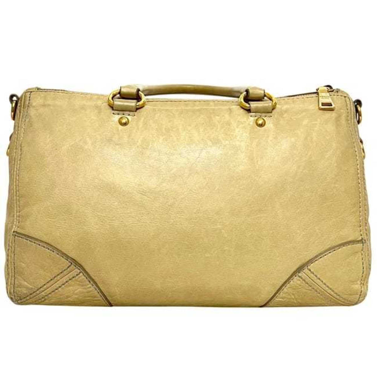 Prada Beige Yellow Leather Tote Bag (Pre-Owned)