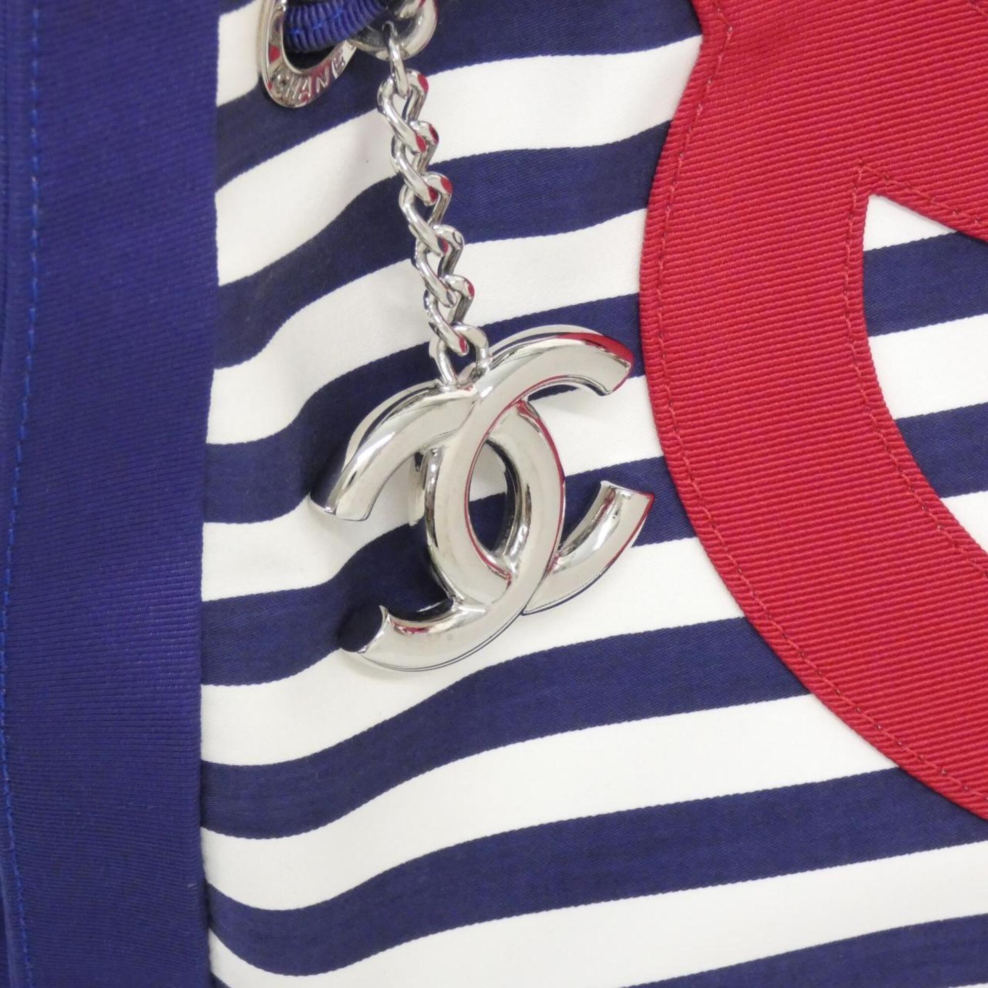 Chanel Blue Red Color White Canvas Handbag (Pre-Owned)