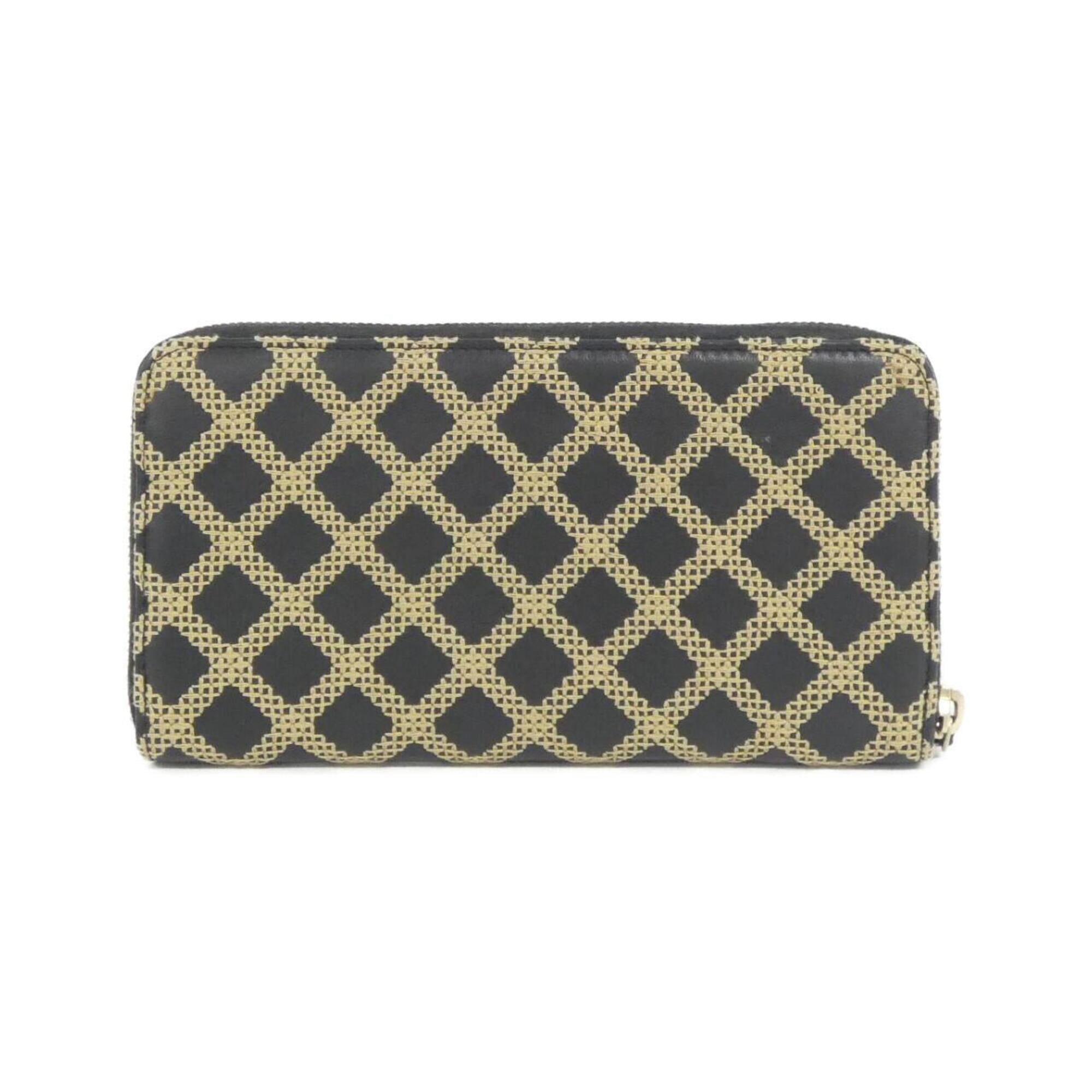 Chanel Beige Black Leather Long Wallet (Bi-Fold) (Pre-Owned)