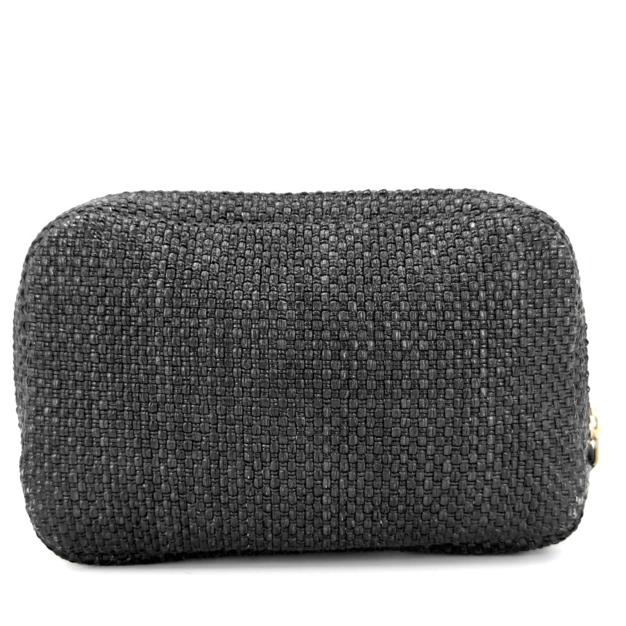 Chanel Black Raffia Leather Pouch (Pre-Owned)