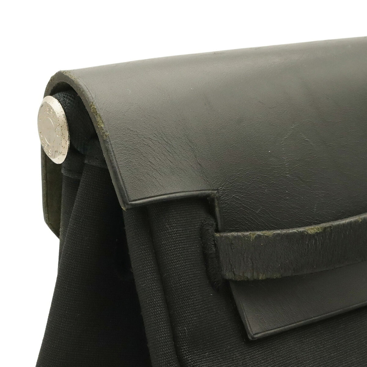 Hermes Her Bag Black Toile Officier Leather Handbag Shoulder Bag (Pre-Owned)