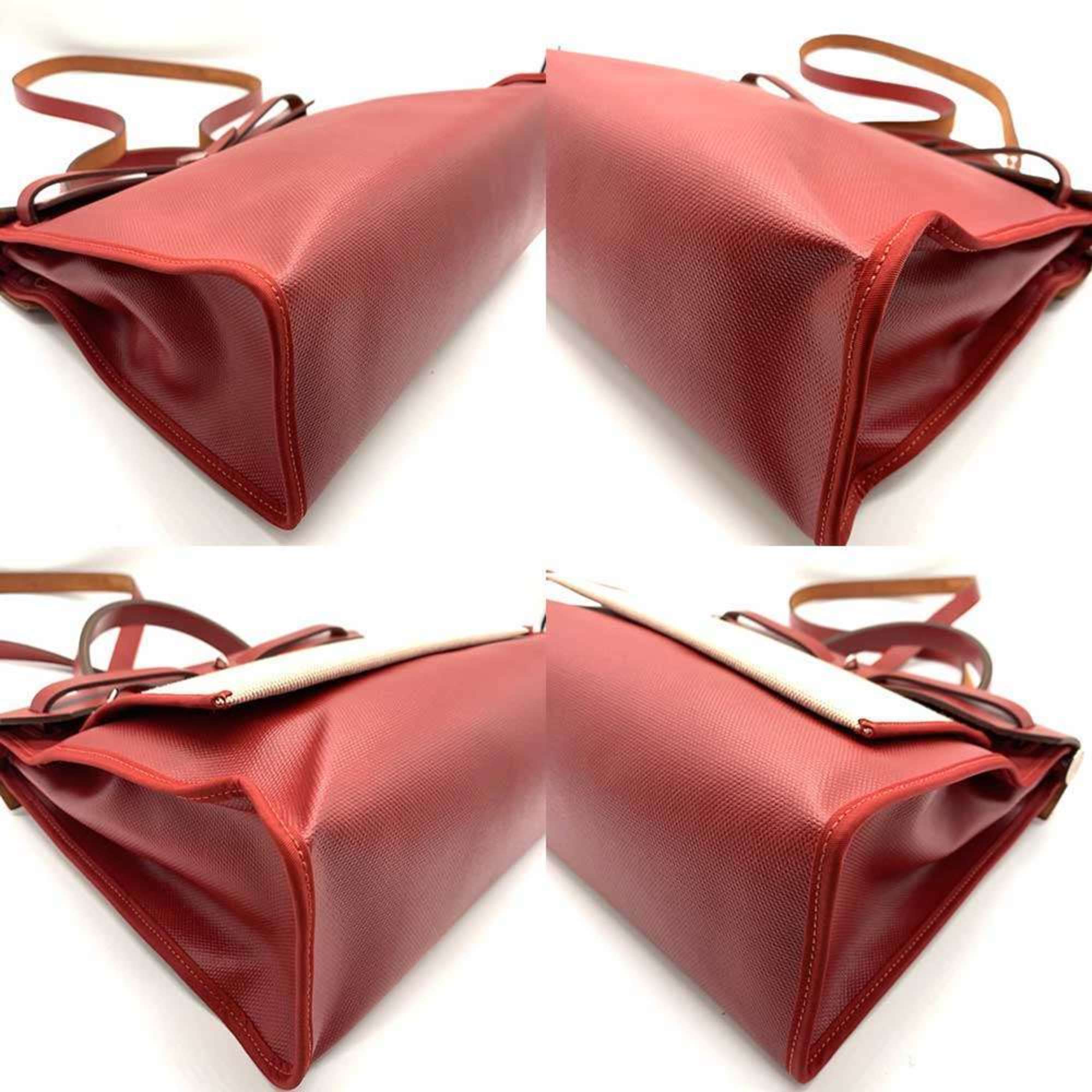 Hermes Her Bag Coated Canvas Leather Shoulder Bag (Pre-Owned)