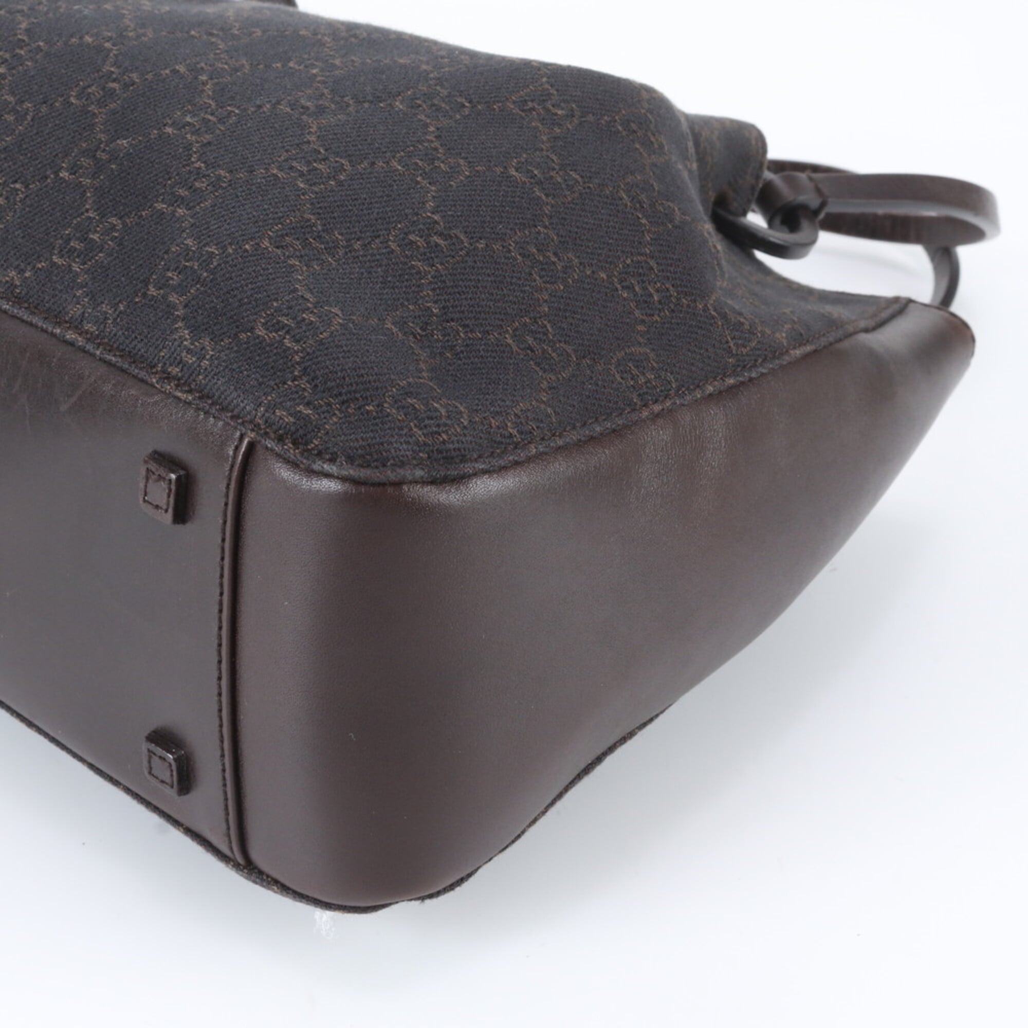 Gucci Brown Leather Canvas Handbag Pouch Tote Bag (Pre-Owned)