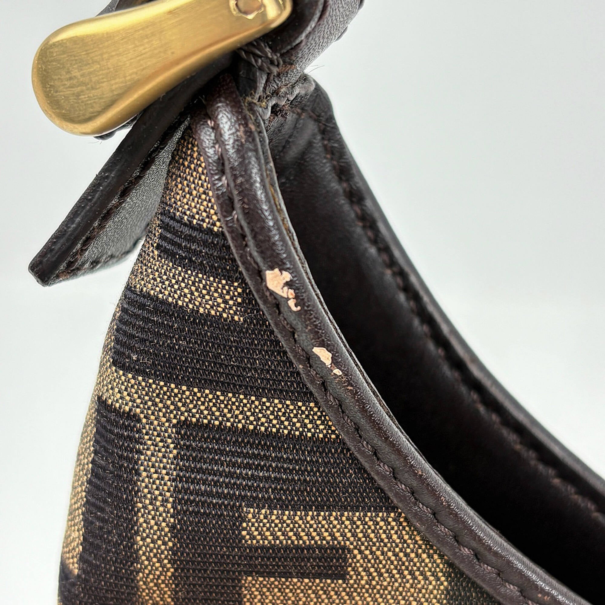 Fendi Zucca Brown Canvas Leather Handbag Shoulder Bag (Pre-Owned)