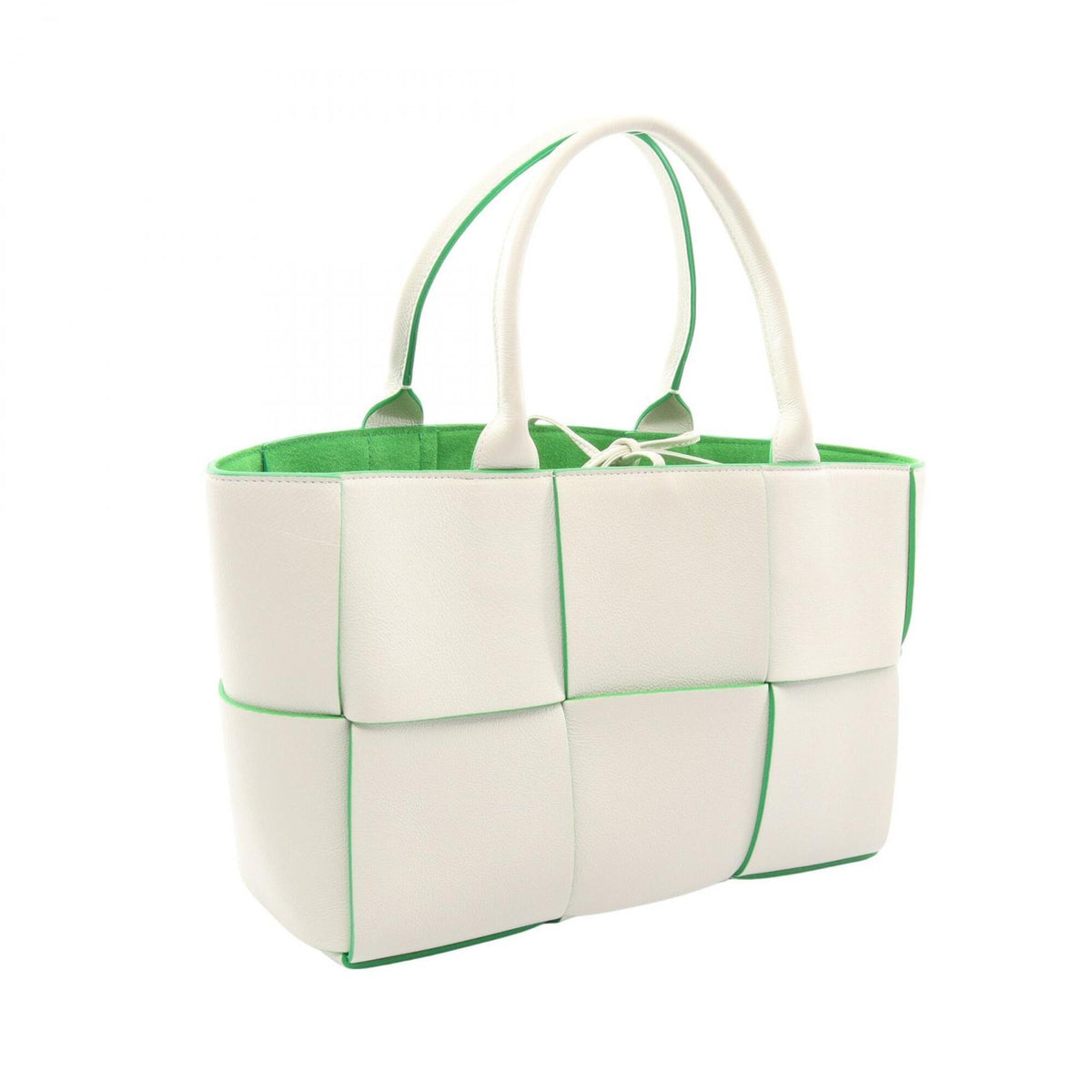 Bottega Veneta Green White Leather Handbag Pouch Tote Bag (Pre-Owned)