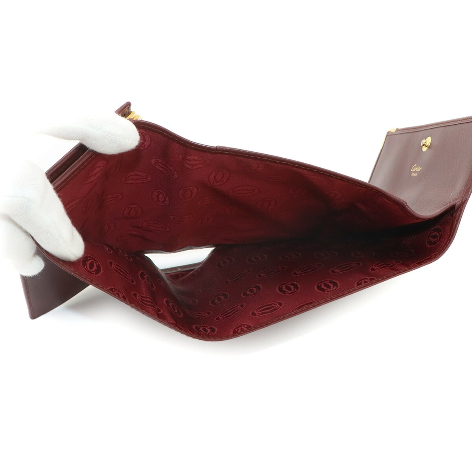Cartier Bordeaux Leather Wallet (Tri-Fold) (Pre-Owned)